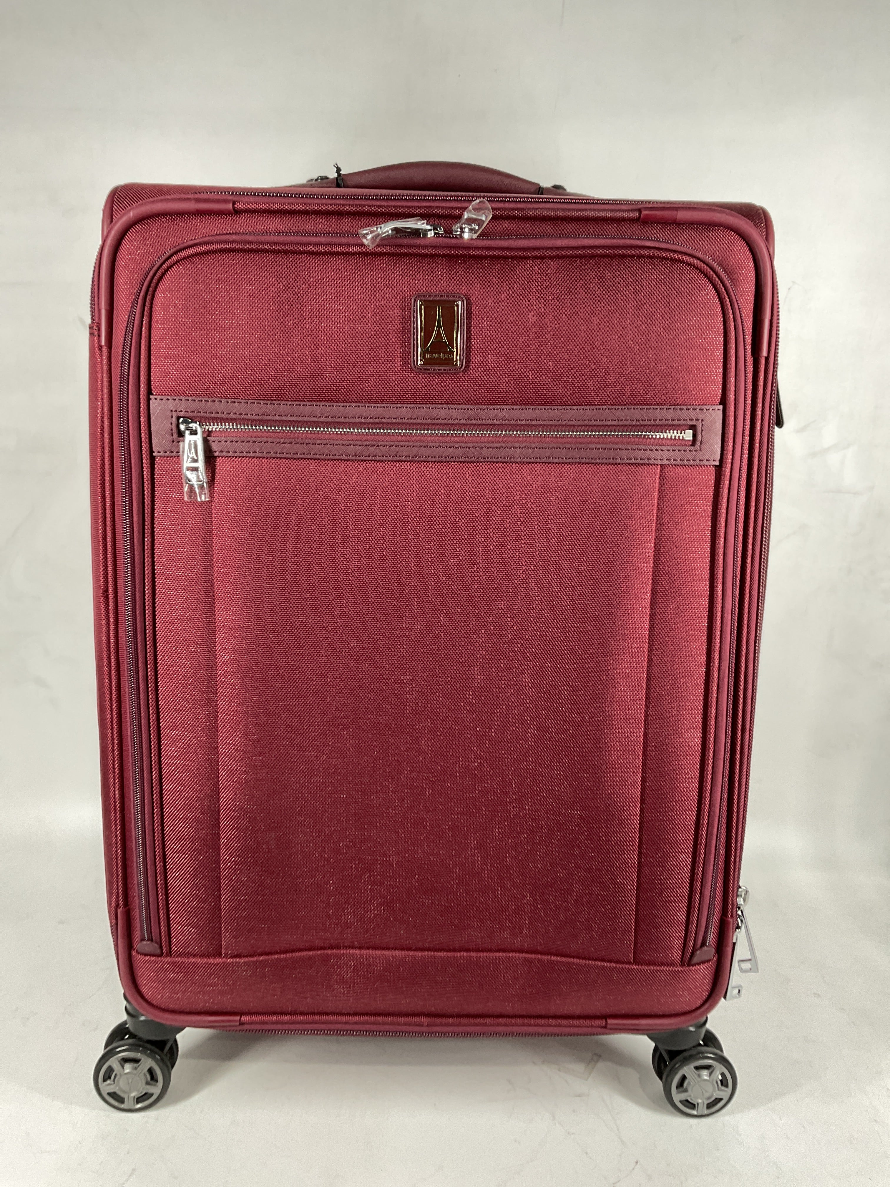 Travelpro Platinum Elite Softside Expandable Luggage, 8 Wheel Spinner Suitcase, USB Port, Suiter, Men and Women Bordeaux Checked Medium 25 Inch U3