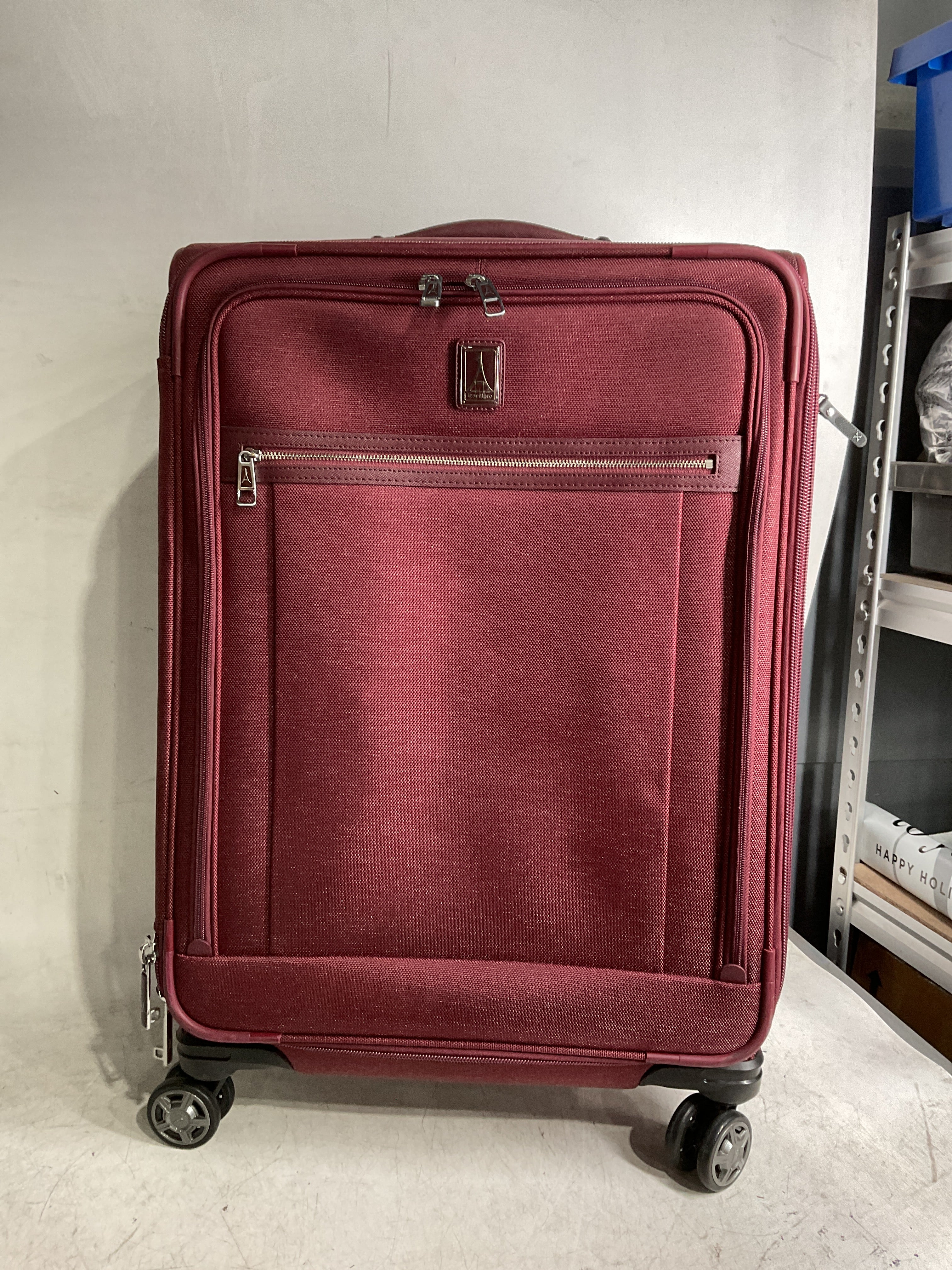 Travelpro Platinum Elite Softside Expandable Checked Luggage, 8 Wheel Spinner Large Suitcase, TSA Lock, Men and Women ( Bordeaux Red , Checked-Medium 25-Inch ) Bordeaux Red Checked Medium 25 Inch U4