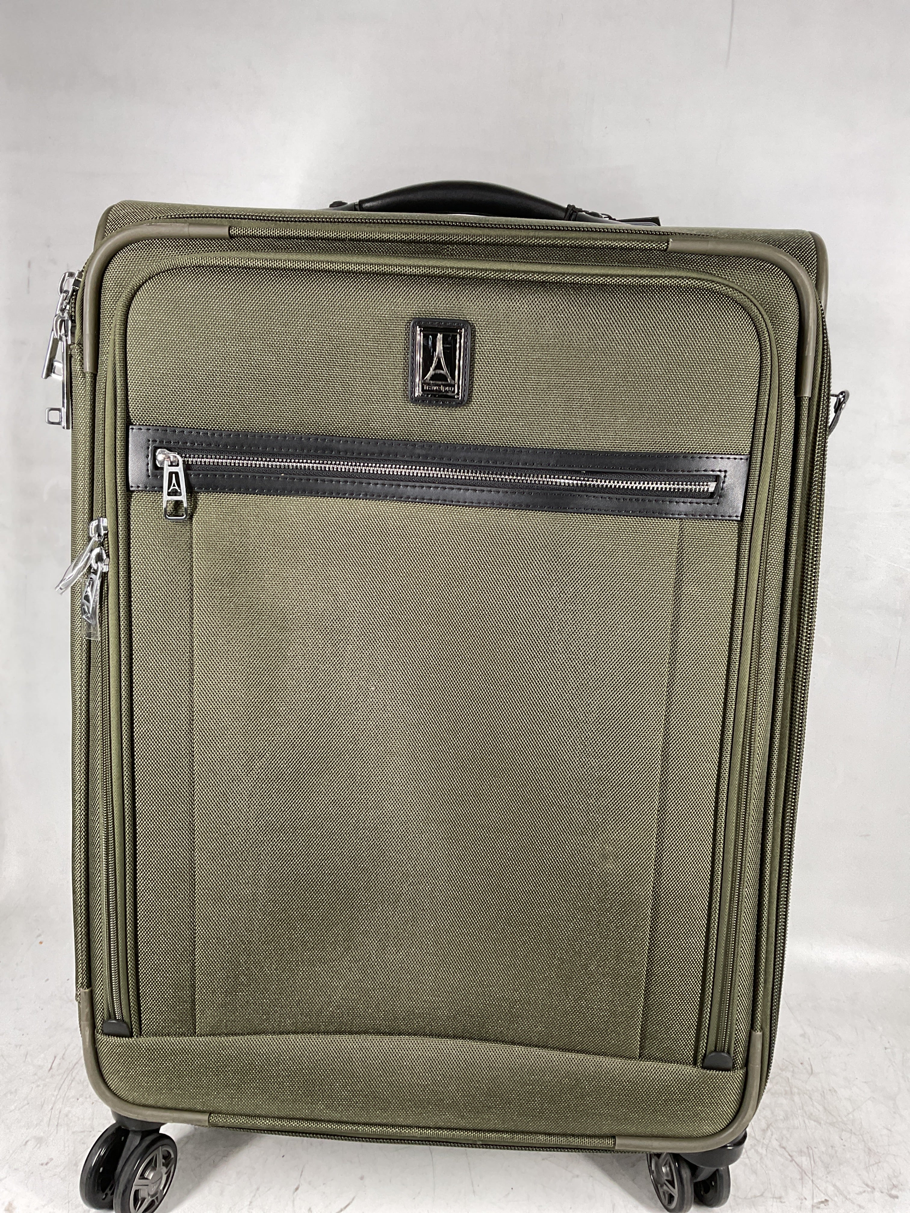 Travelpro Platinum Elite Softside Expandable Checked Luggage, 8 Wheel Spinner Large Suitcase, TSA Lock, Men and Women ( Pilot Green , Checked-Medium 25-Inch ) Pilot Green Checked Medium 25 Inch U1