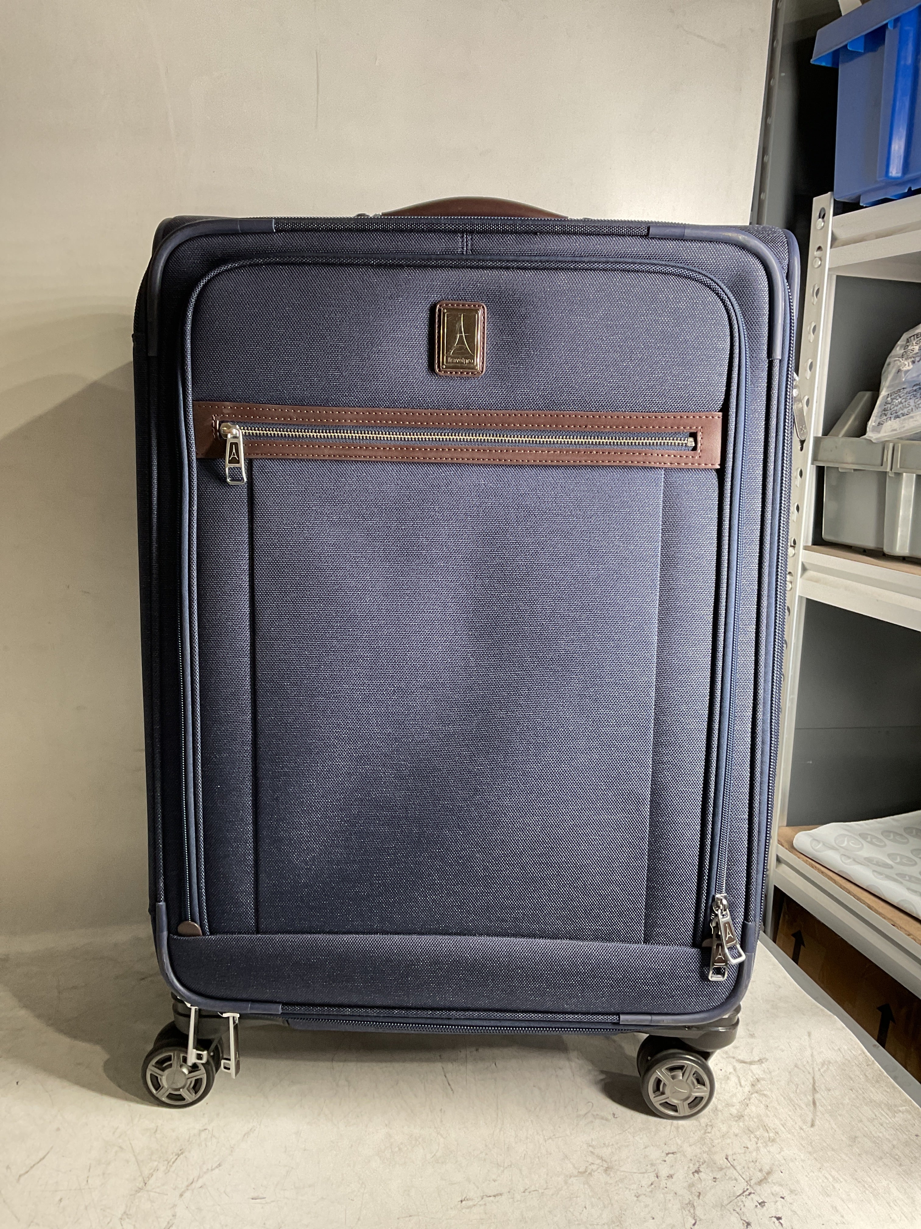 Travelpro Platinum Elite Softside Expandable Checked Luggage, 8 Wheel Spinner Large Suitcase, TSA Lock, Men and Women ( True Navy Blue , Checked-Medium 25-Inch ) True Navy Blue Checked Medium 25 Inch U3