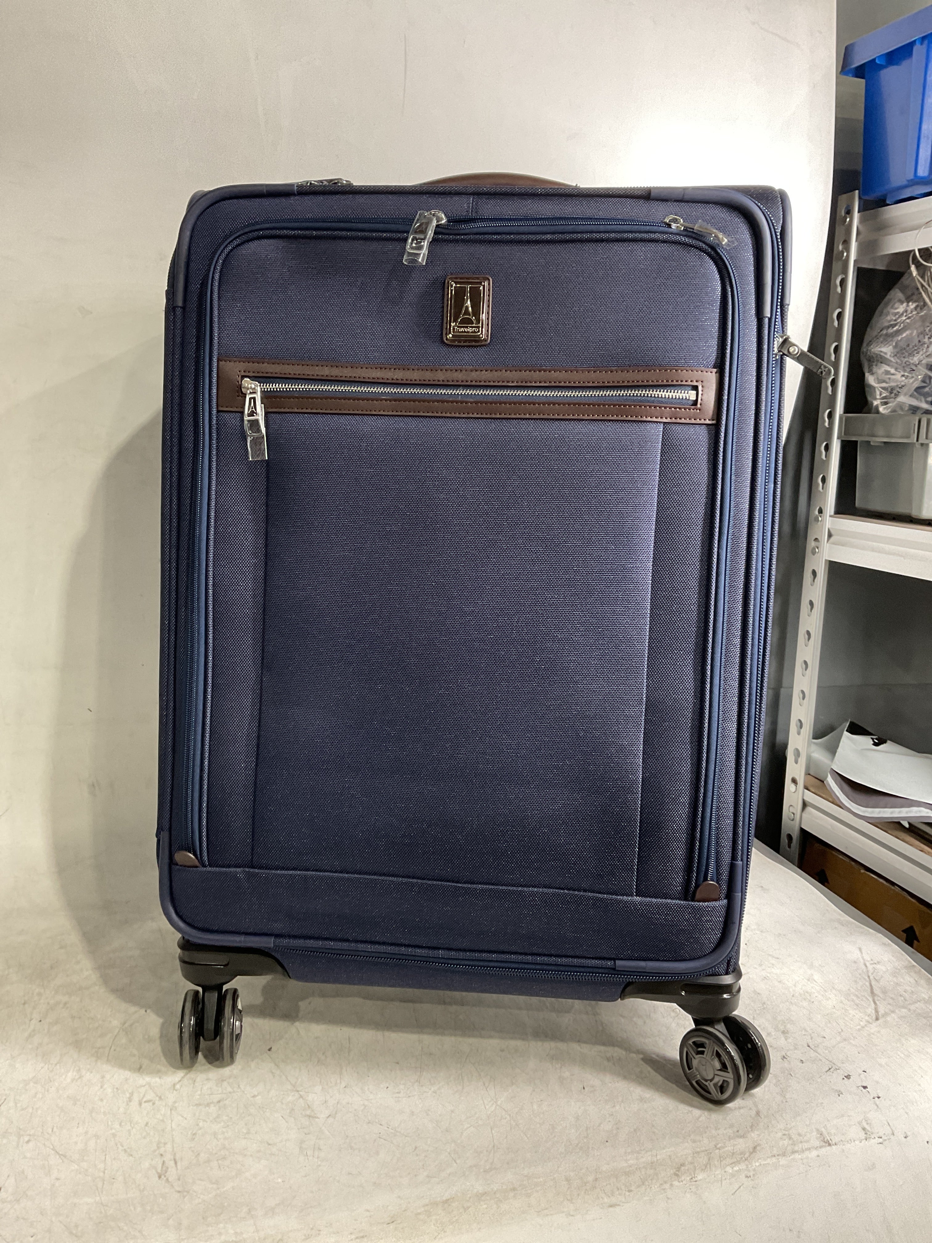 Travelpro Platinum Elite Softside Expandable Checked Luggage, 8 Wheel Spinner Large Suitcase, TSA Lock, Men and Women ( True Navy Blue , Checked-Medium 25-Inch ) True Navy Blue Checked Medium 25 Inch U4