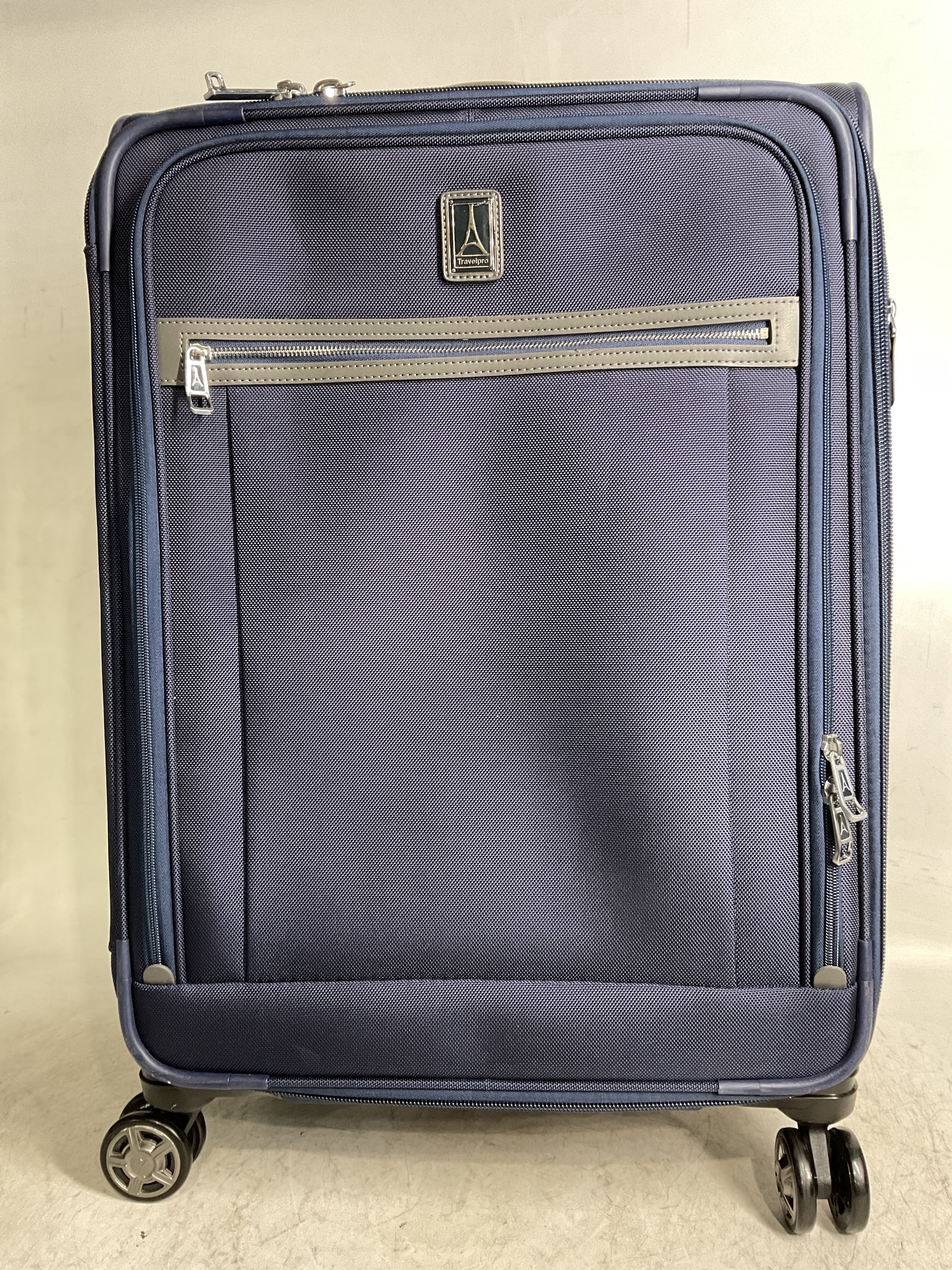 Travelpro Platinum Elite Softside Expandable Checked Luggage, 8 Wheel Spinner Large Suitcase, TSA Lock, Men and Women ( Dark Blue , Checked-Medium 25-Inch ) Dark Blue Checked Medium 25 Inch U3