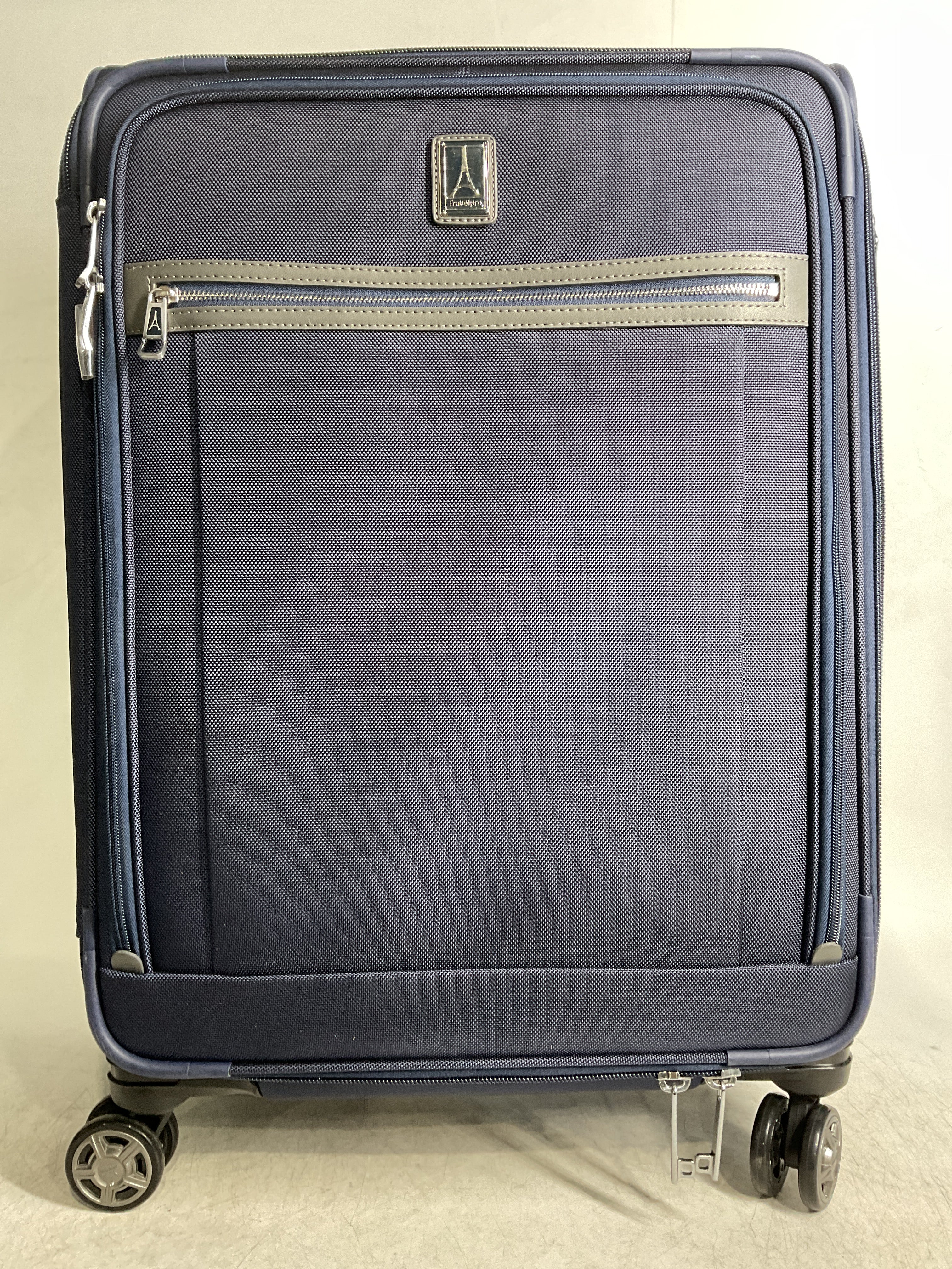 Travelpro Platinum Elite Softside Expandable Checked Luggage, 8 Wheel Spinner Large Suitcase, TSA Lock, Men and Women ( Dark Blue , Checked-Medium 25-Inch ) Dark Blue Checked Medium 25 Inch U5