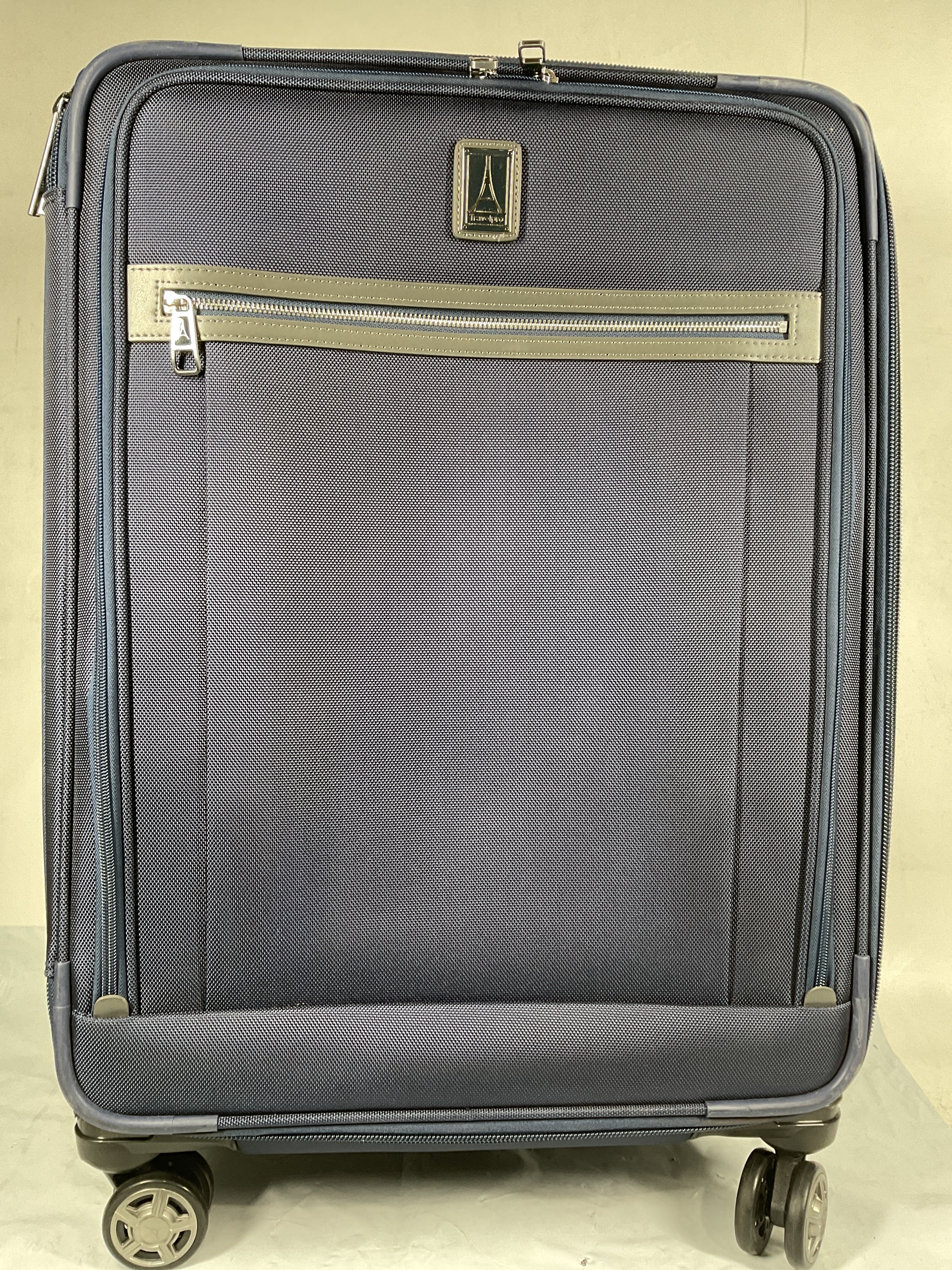 Travelpro Platinum Elite Softside Expandable Checked Luggage, 8 Wheel Spinner Large Suitcase, TSA Lock, Men and Women ( Dark Blue , Checked-Medium 25-Inch ) Dark Blue Checked Medium 25 Inch U6