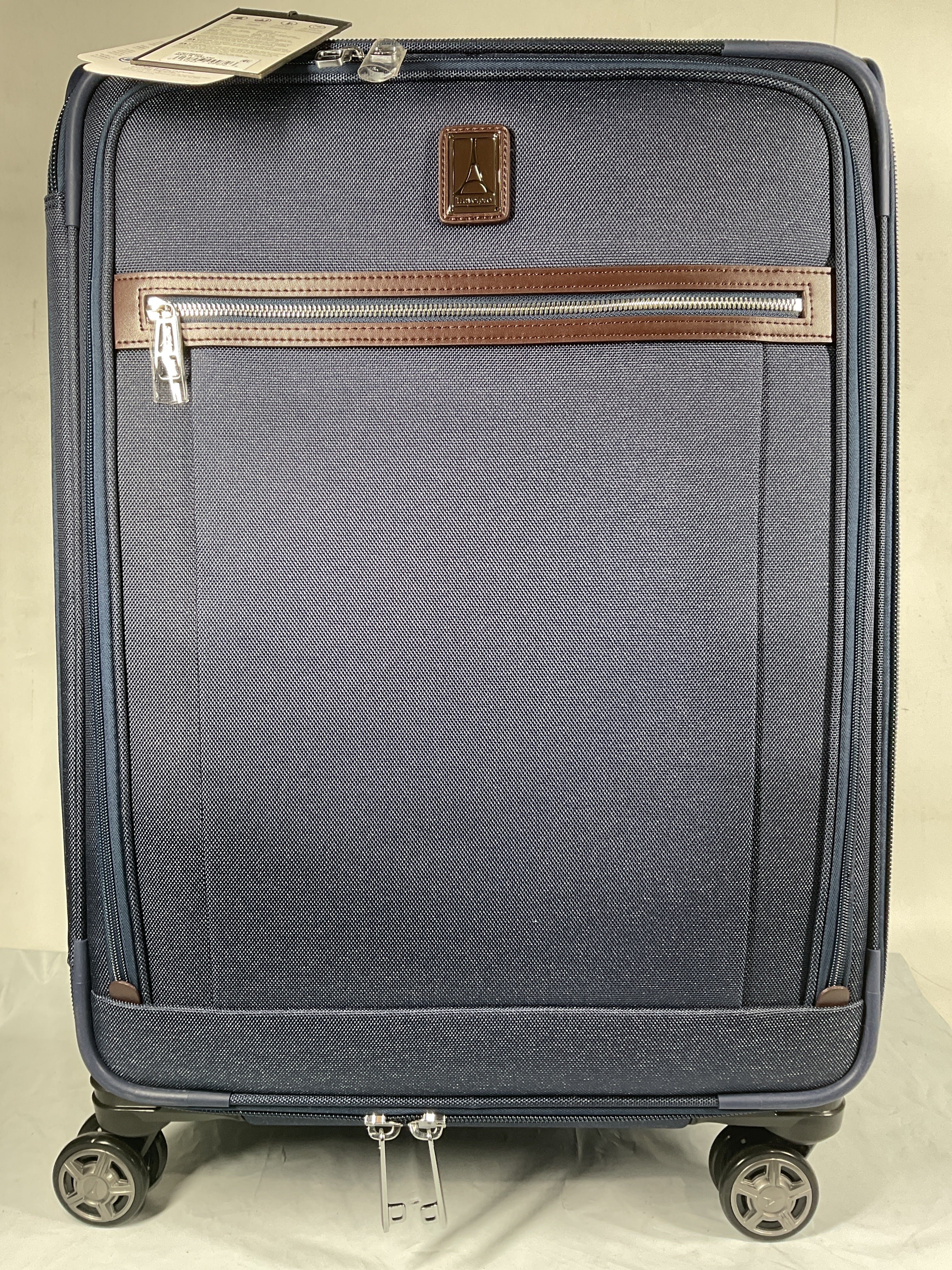 Travelpro Platinum Elite Softside Expandable Checked Luggage, 8 Wheel Spinner Large Suitcase, TSA Lock, Men and Women ( Dark Blue , Checked-Medium 25-Inch ) Dark Blue Checked Medium 25 Inch U7