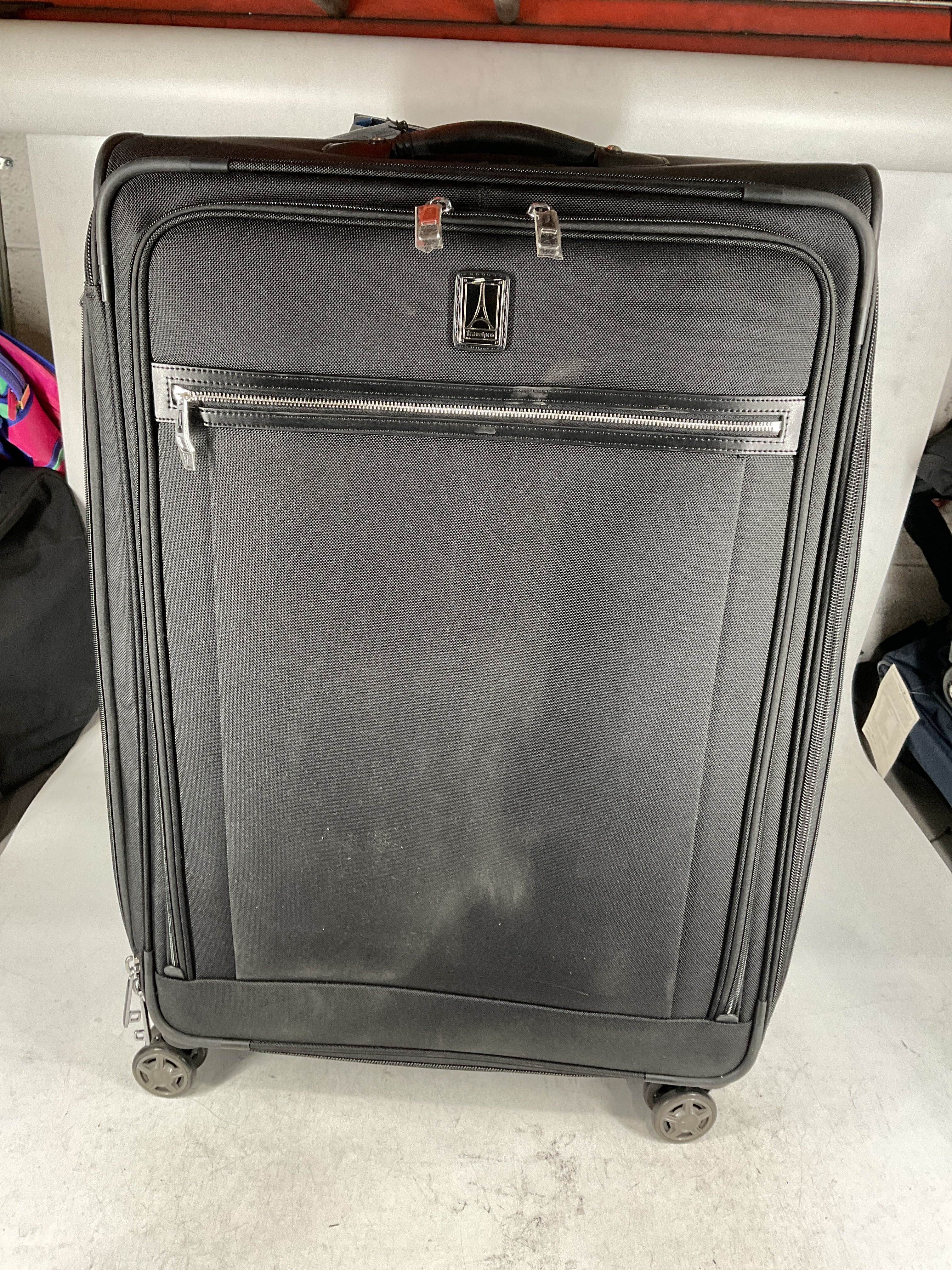 Travelpro Platinum Elite Softside Expandable Luggage, 8 Wheel Spinner Suitcase, USB Port, Suiter, Men and Women Shadow Black Checked Large 29 Inch U7