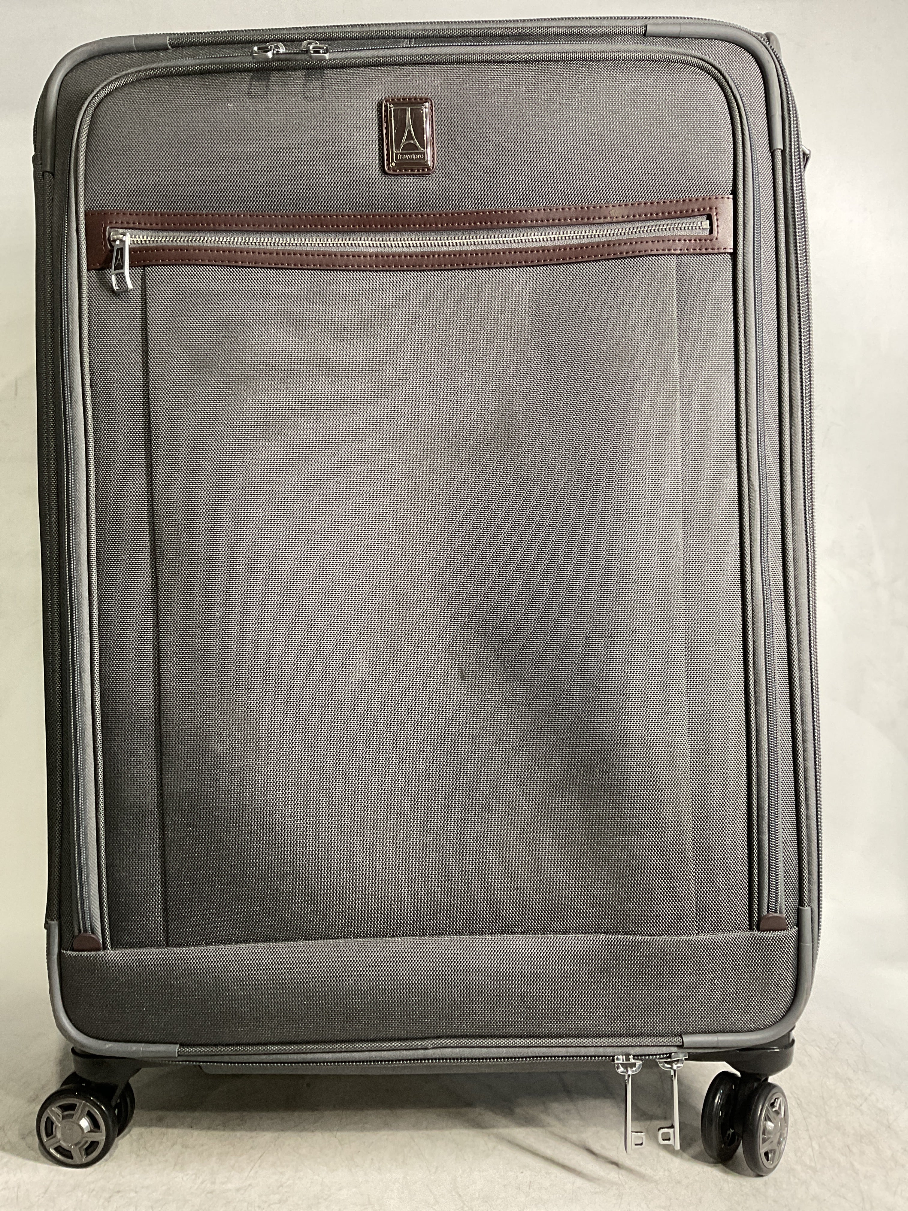 Travelpro Platinum Elite Softside Expandable Checked Luggage, 8 Wheel Spinner Large Suitcase, TSA Lock, Men and Women ( Vintage Grey , Checked-Large 29-Inch ) Vintage Grey Checked Large 29 Inch U3