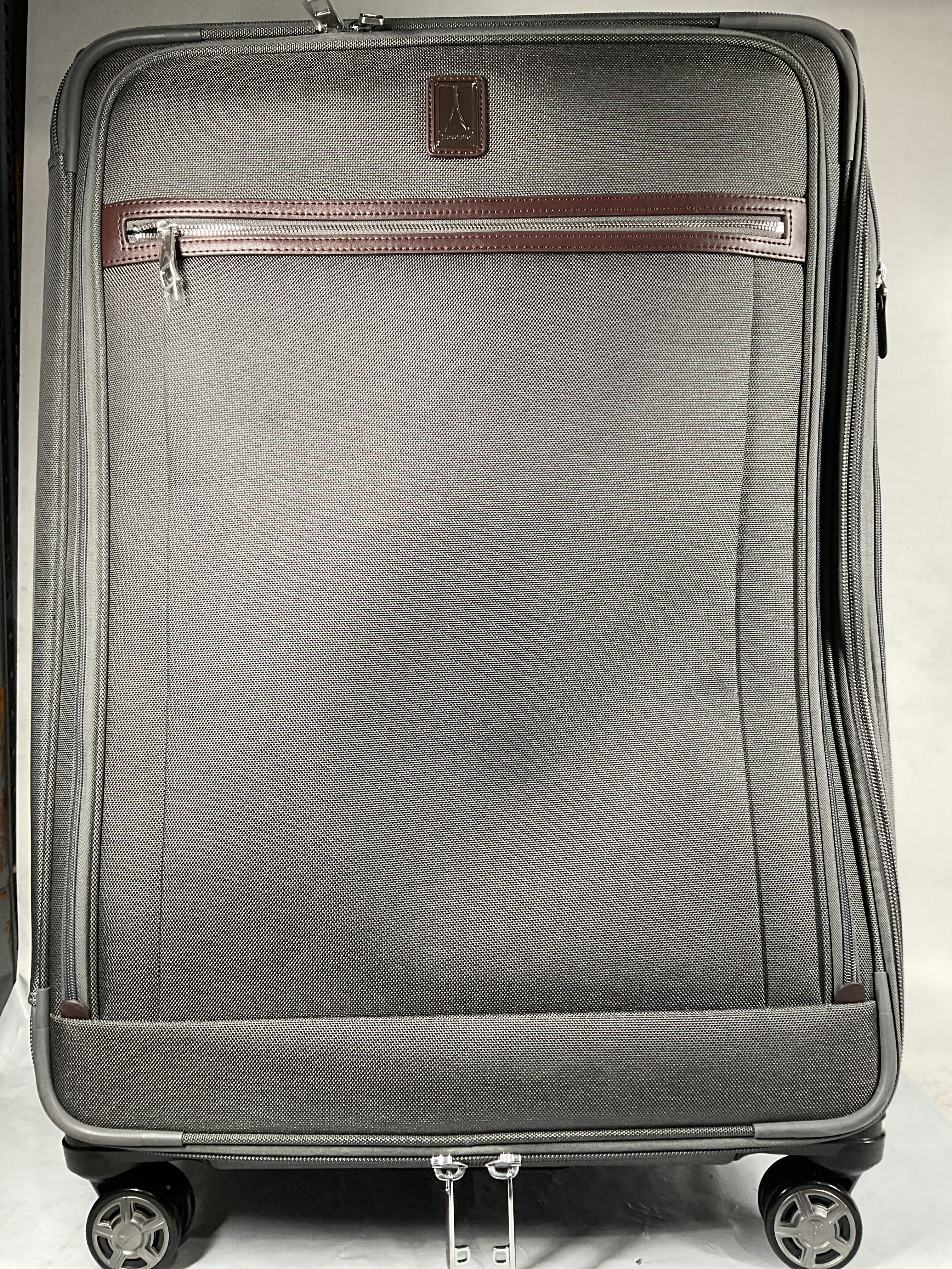 Travelpro Platinum Elite Softside Expandable Checked Luggage, 8 Wheel Spinner Large Suitcase, TSA Lock, Men and Women ( Vintage Grey , Checked-Large 29-Inch ) Vintage Grey Checked Large 29 Inch U4