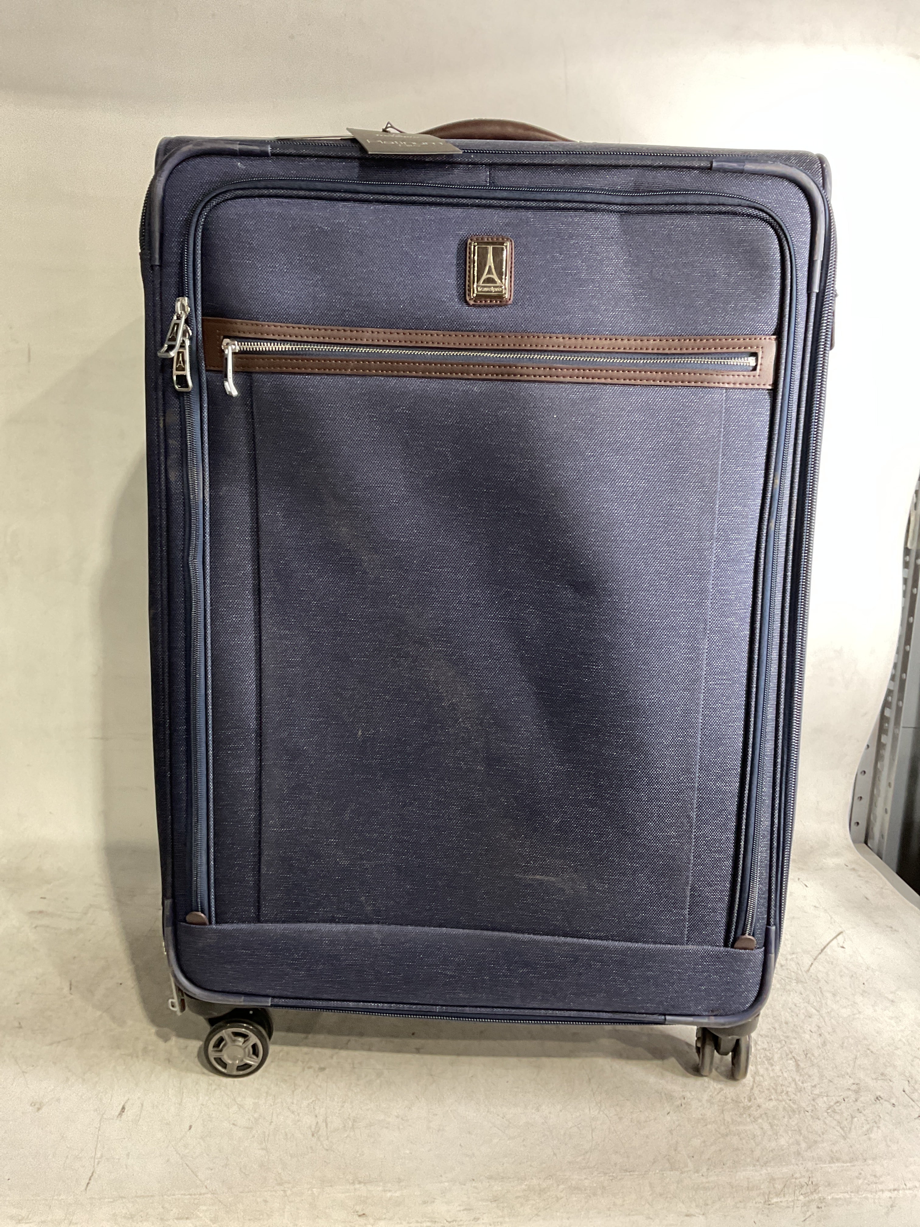 Travelpro Platinum Elite Softside Expandable Checked Luggage, 8 Wheel Spinner Large Suitcase, TSA Lock, Men and Women ( True Navy Blue , Checked-Large 29-Inch ) True Navy Blue Checked Large 29 Inch U13