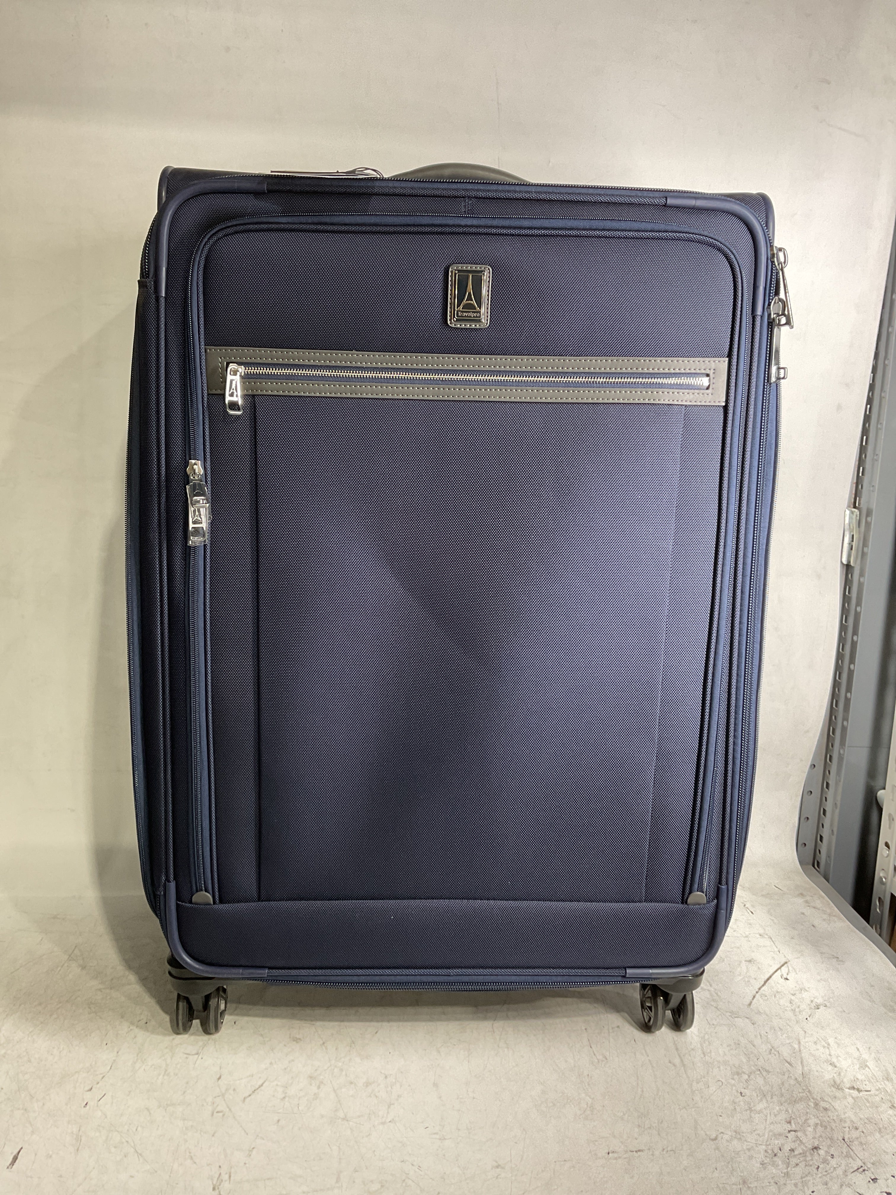 Travelpro Platinum Elite Softside Expandable Checked Luggage, 8 Wheel Spinner Large Suitcase, TSA Lock, Men and Women ( Dark Blue , Checked-Large 29-Inch ) Dark Blue Checked Large 29 Inch U1