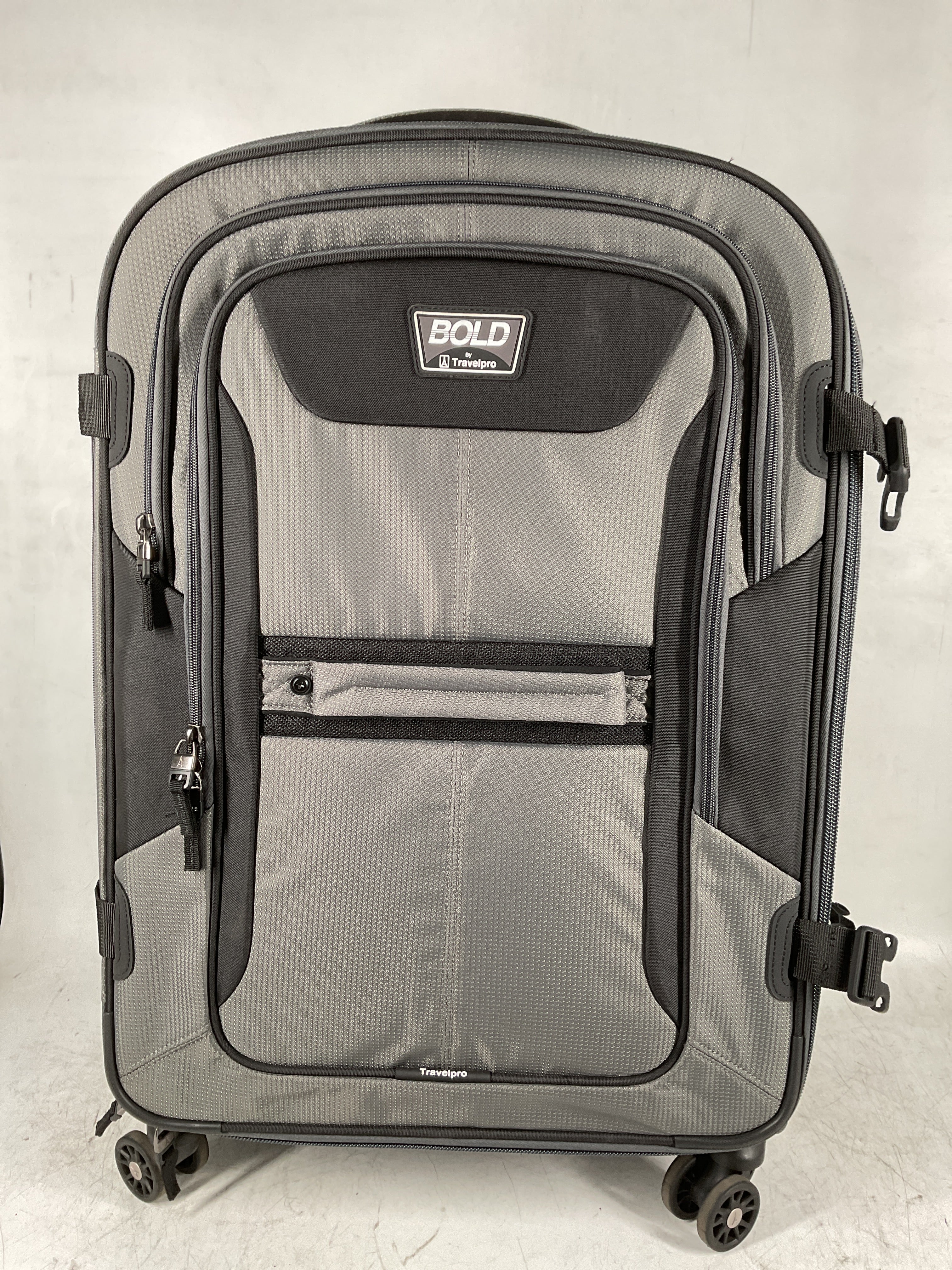 Travelpro Bold-Softside Expandable Luggage with Spinner Wheels ( Grey/Black , Checked-Medium 26-Inch ) Grey/Black Checked Medium 26 Inch U4
