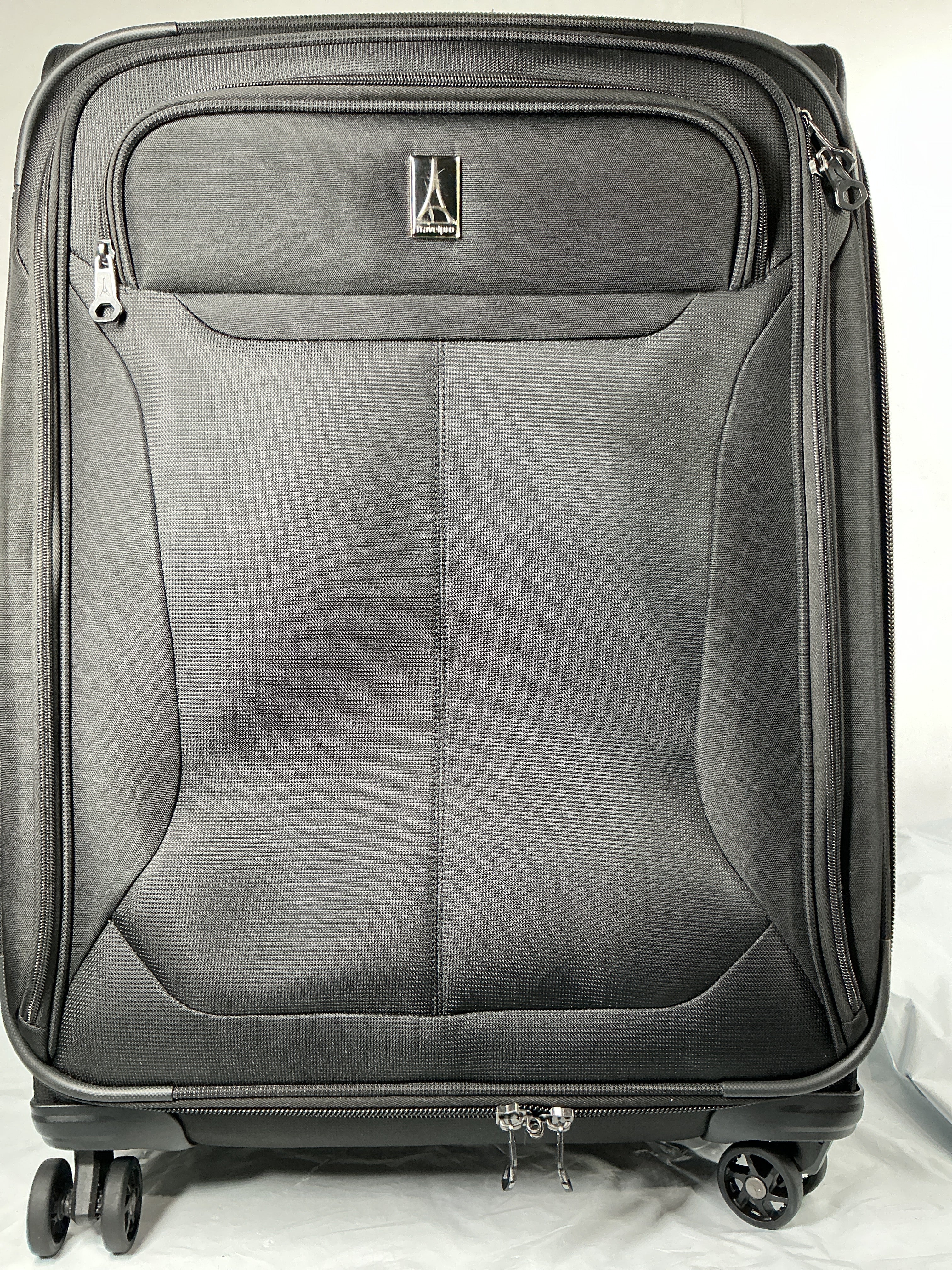 Travelpro Tourlite Softside Expandable Luggage with 4 Spinner Wheels, Lightweight Suitcase, Men and Women ( Black , Checked-Medium 25-Inch ) Black Checked Medium 25 Inch U17