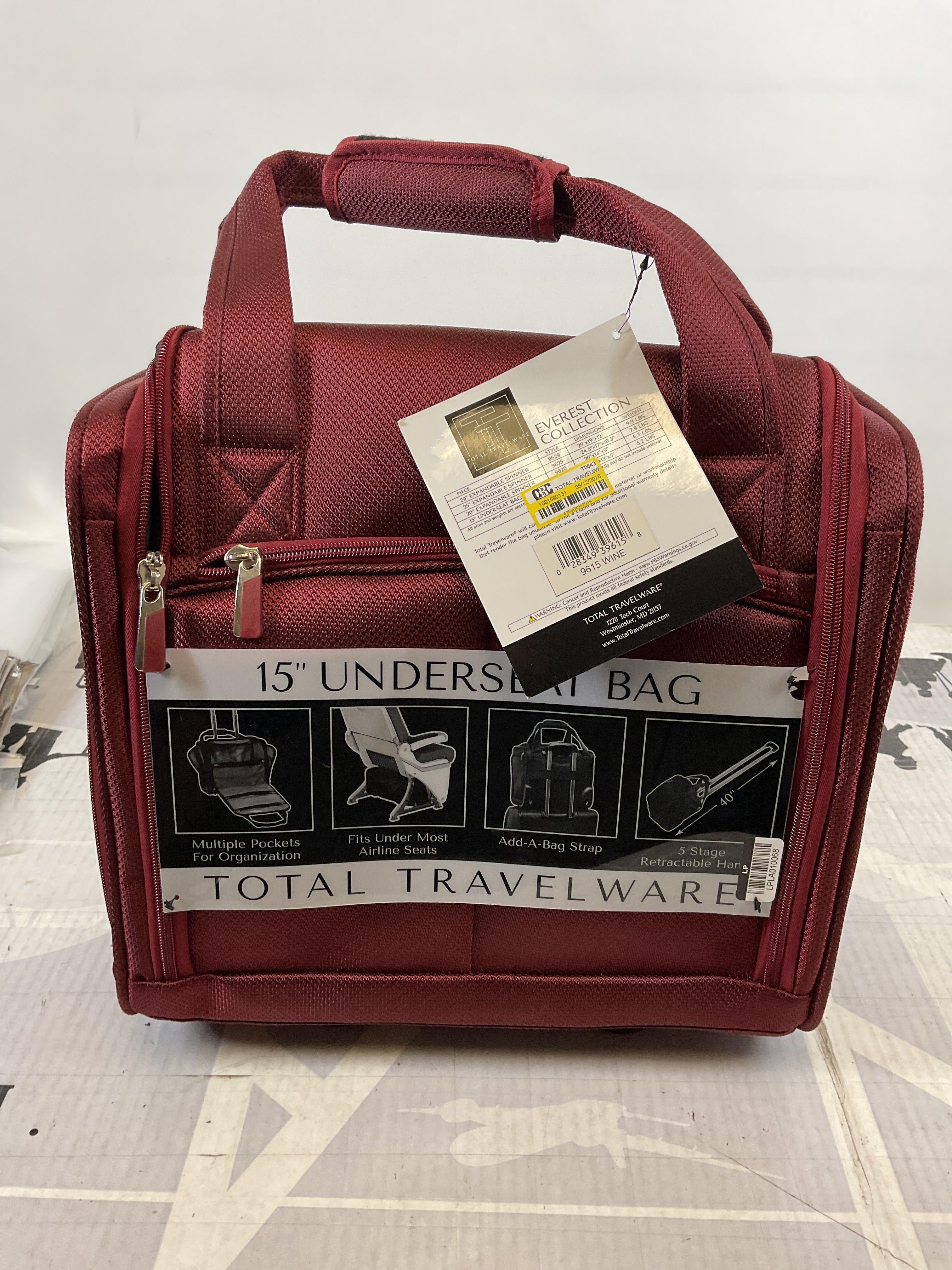 TOTAL TRAVELWARE, 15" Under Seat Bag ( Wine , 15-Inch Under Seat Bag Carry-On ) Wine 15 Inch Under Seat Bag Carry On U4