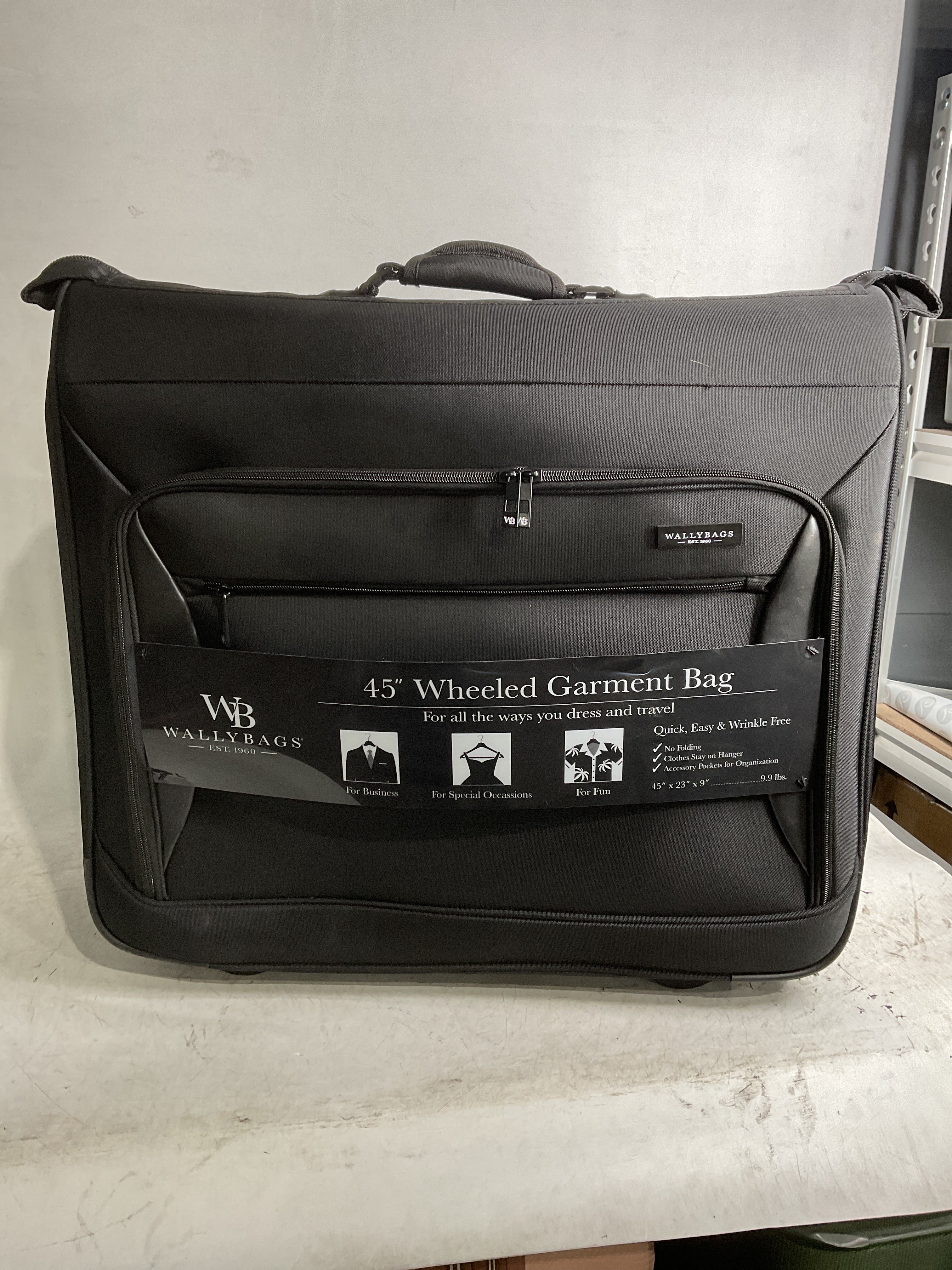 WallyBags® 45” Premium Rolling Garment Bag with multiple pockets ( Black , One Size ) Black One Size U12