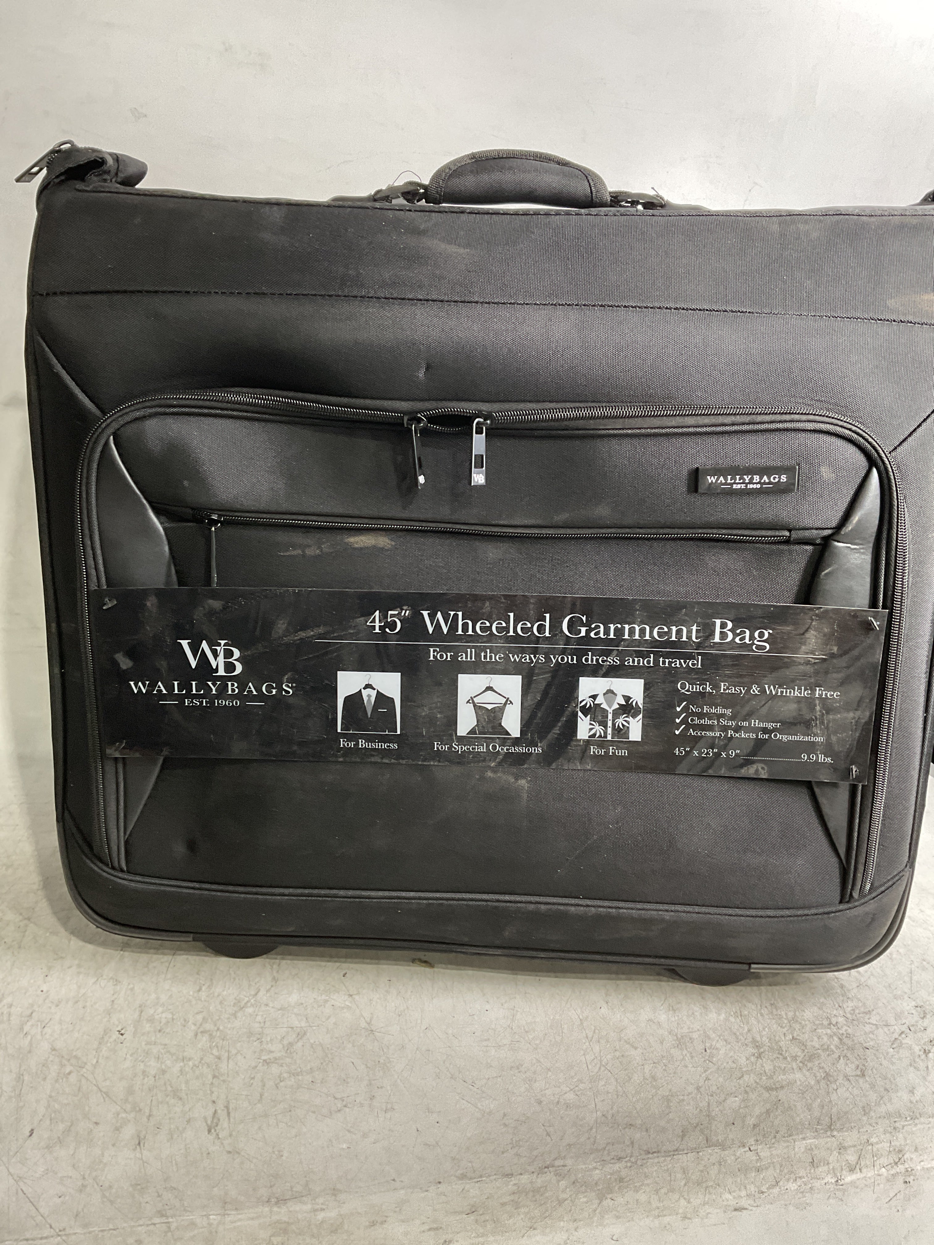 WallyBags® 45” Premium Rolling Garment Bag with multiple pockets ( Black , One Size ) Black One Size U13