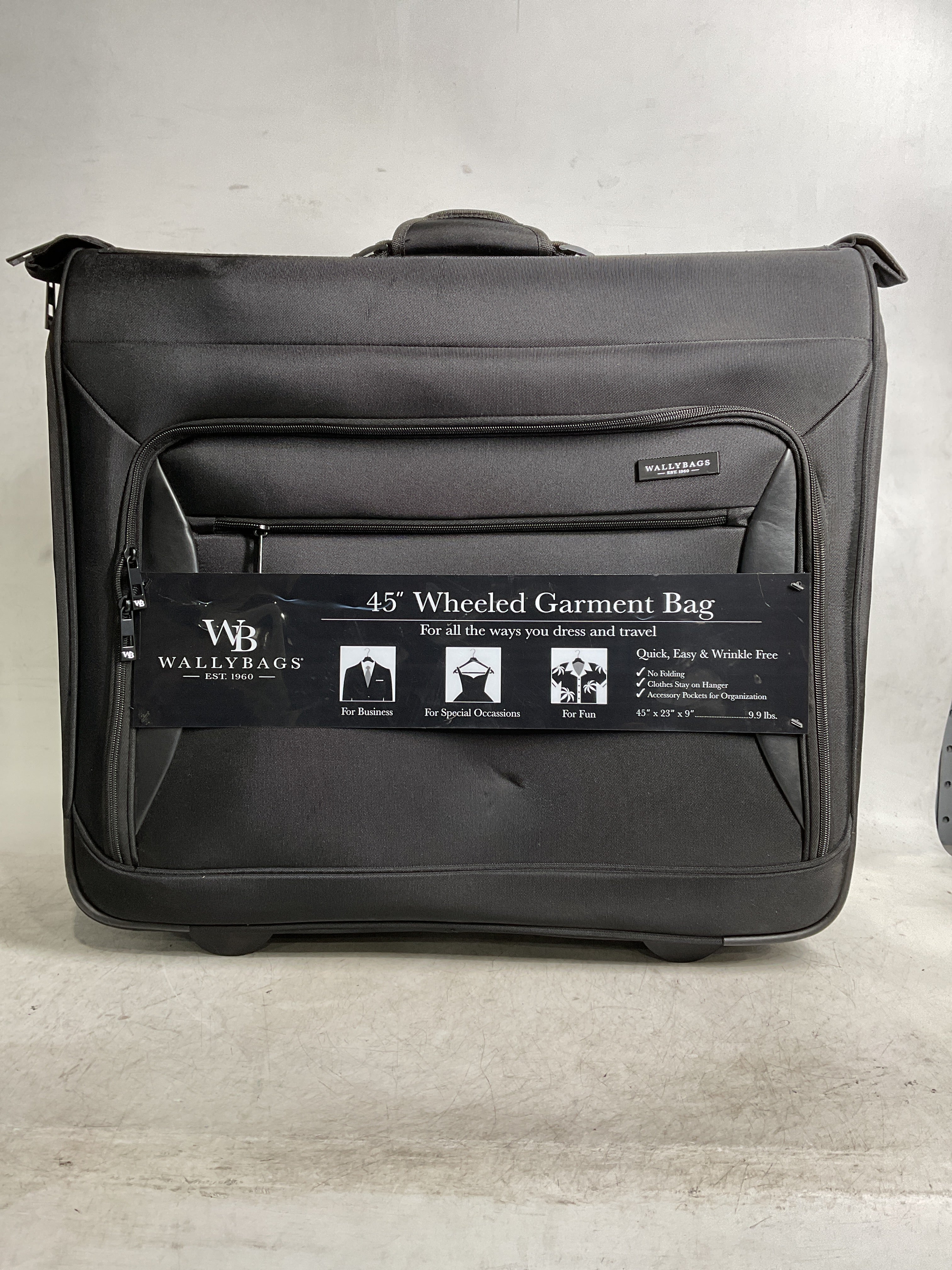 WallyBags® 45” Premium Rolling Garment Bag with multiple pockets ( Black , One Size ) Black One Size U14