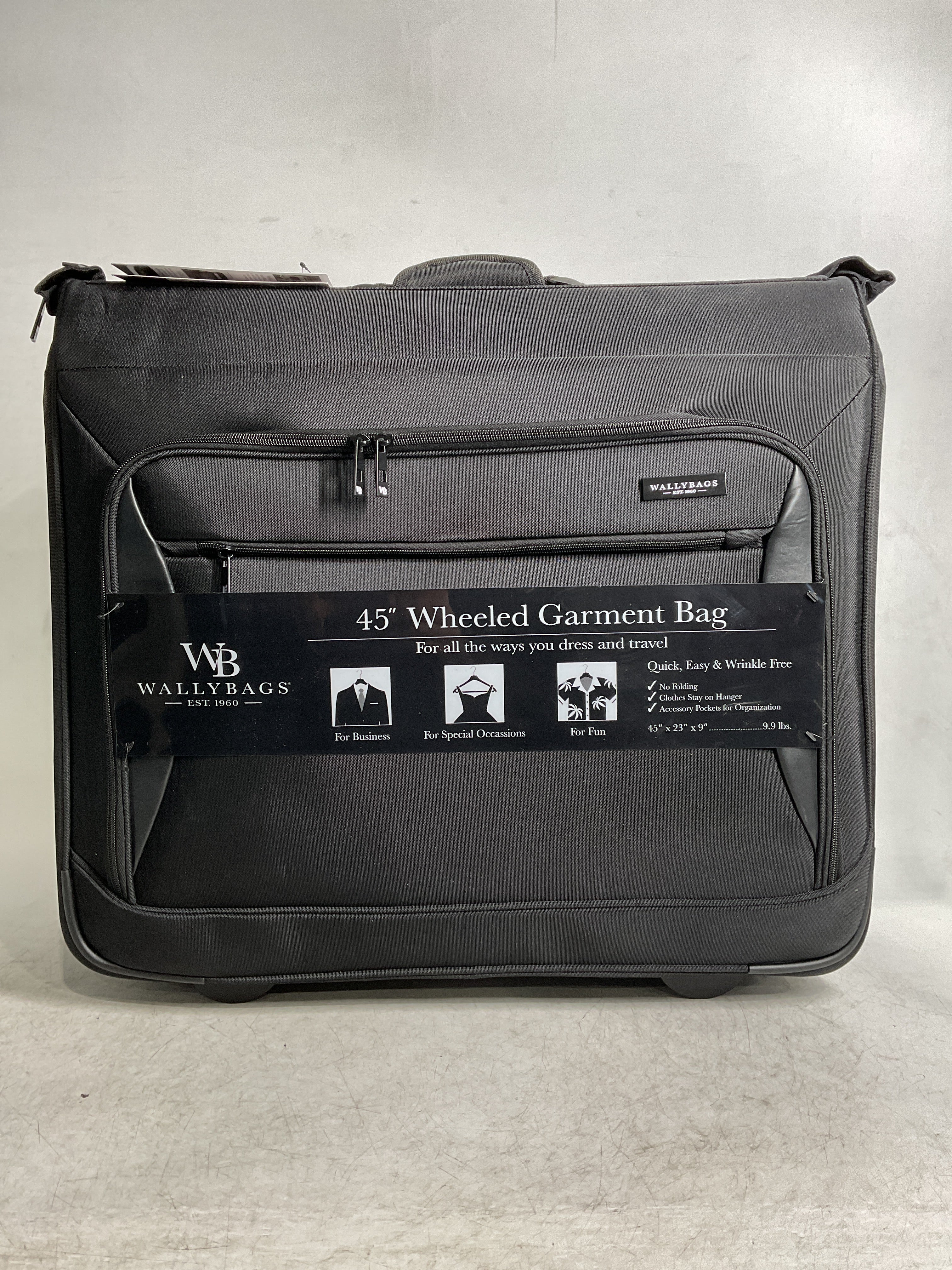 WallyBags® 45” Premium Rolling Garment Bag with multiple pockets ( Black , One Size ) Black One Size U15