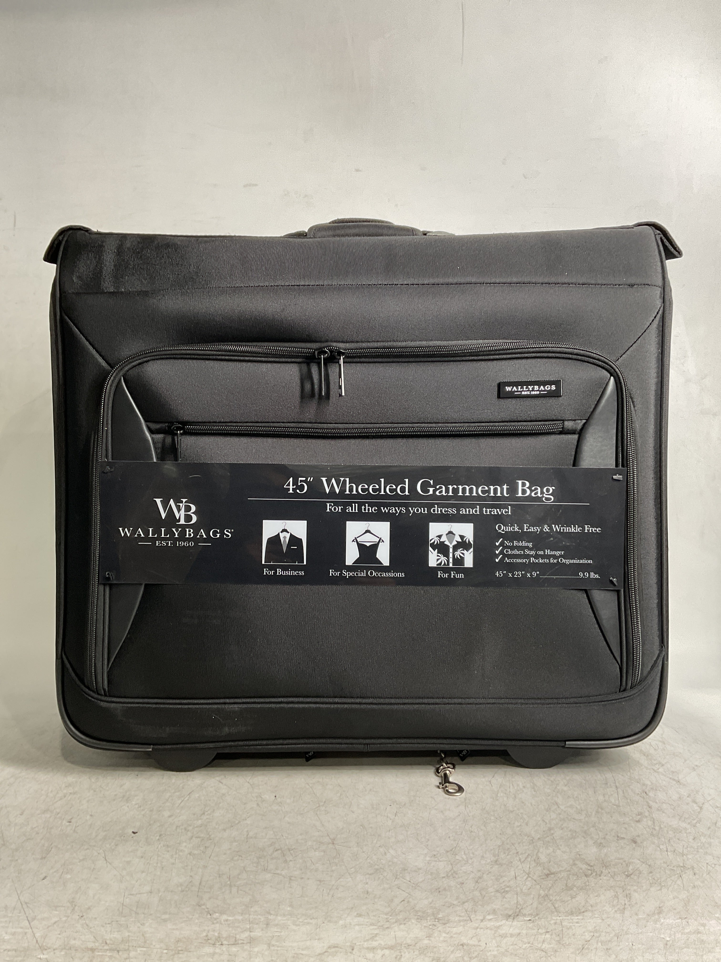 WallyBags® 45” Premium Rolling Garment Bag with multiple pockets ( Black , One Size ) Black One Size U16