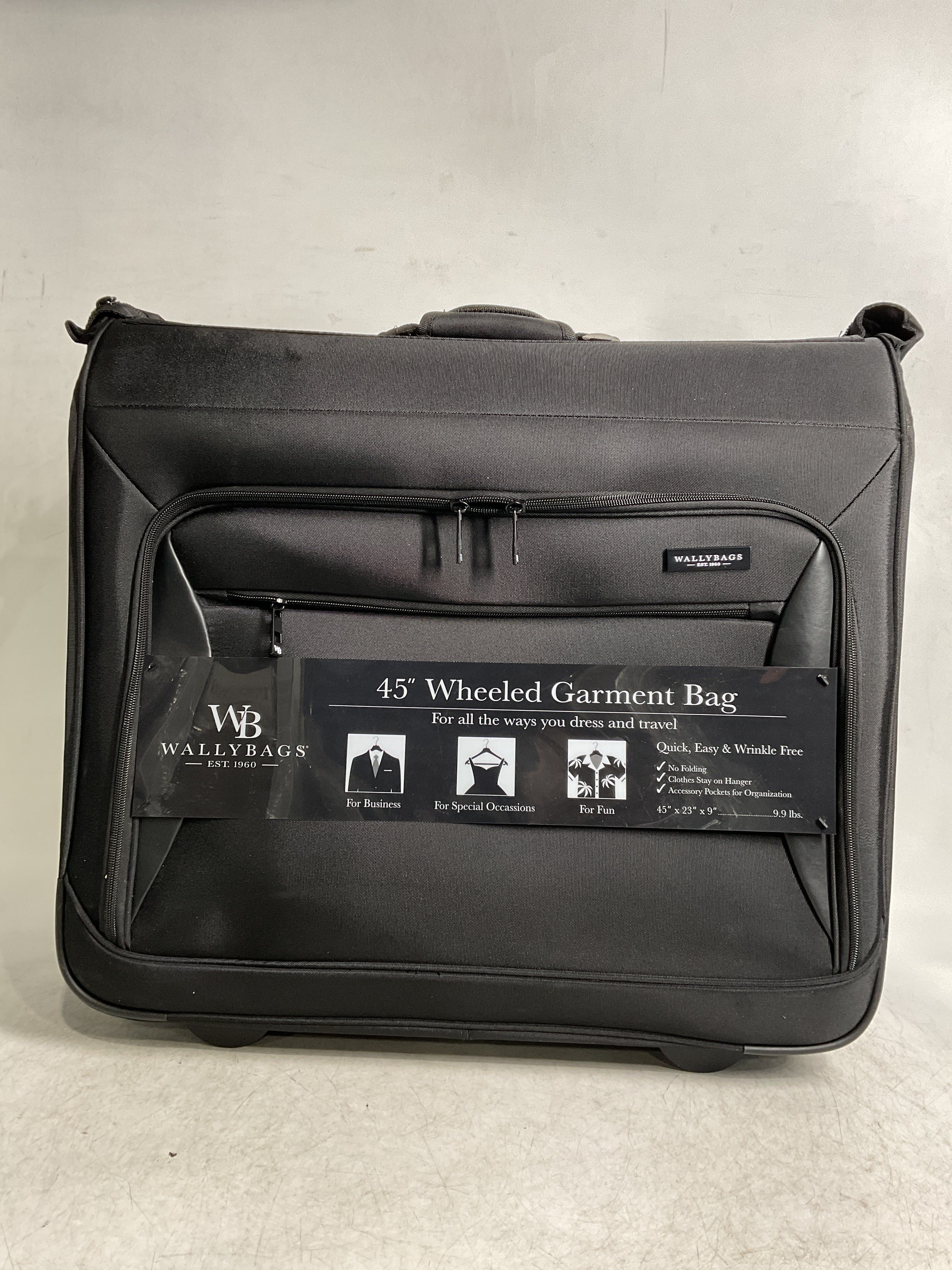WallyBags® 45” Premium Rolling Garment Bag with multiple pockets ( Black , One Size ) Black One Size U17