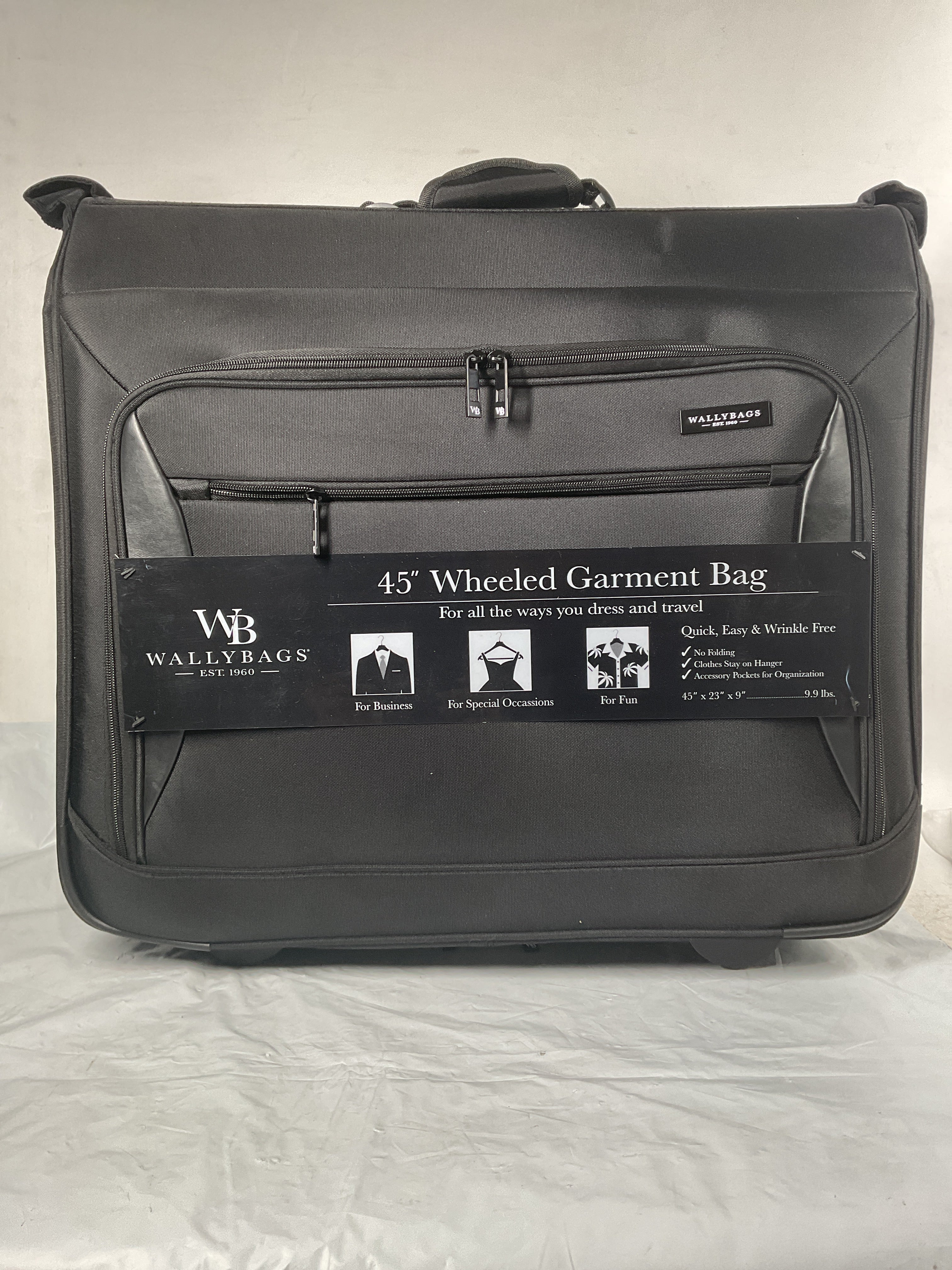 WallyBags® 45” Premium Rolling Garment Bag with multiple pockets ( Black , One Size ) Black One Size U21