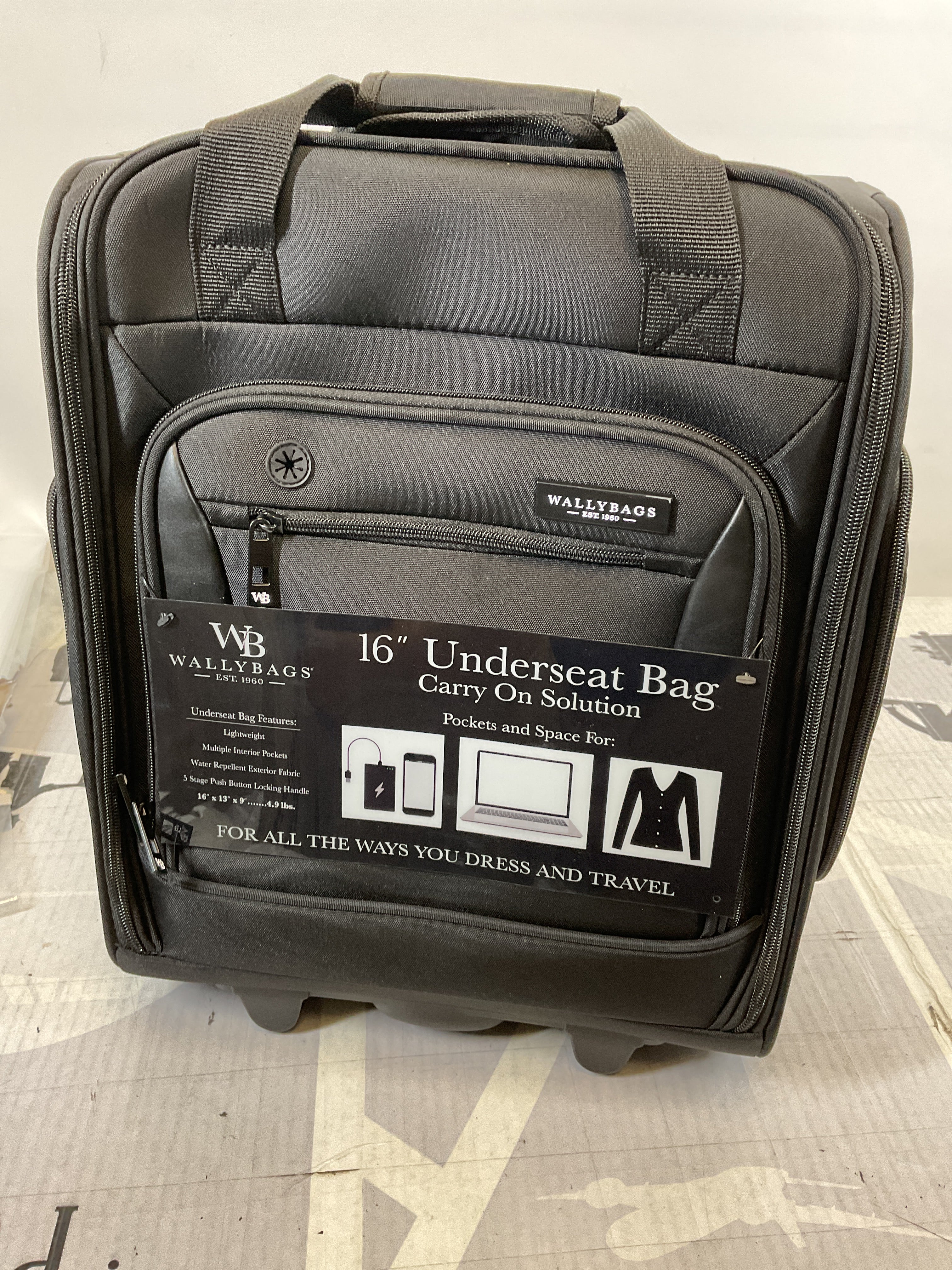 WallyBags Solutions 16 Underseat Bag with Padded Electronics Pockets ( Black , One Size ) Black One Size U4