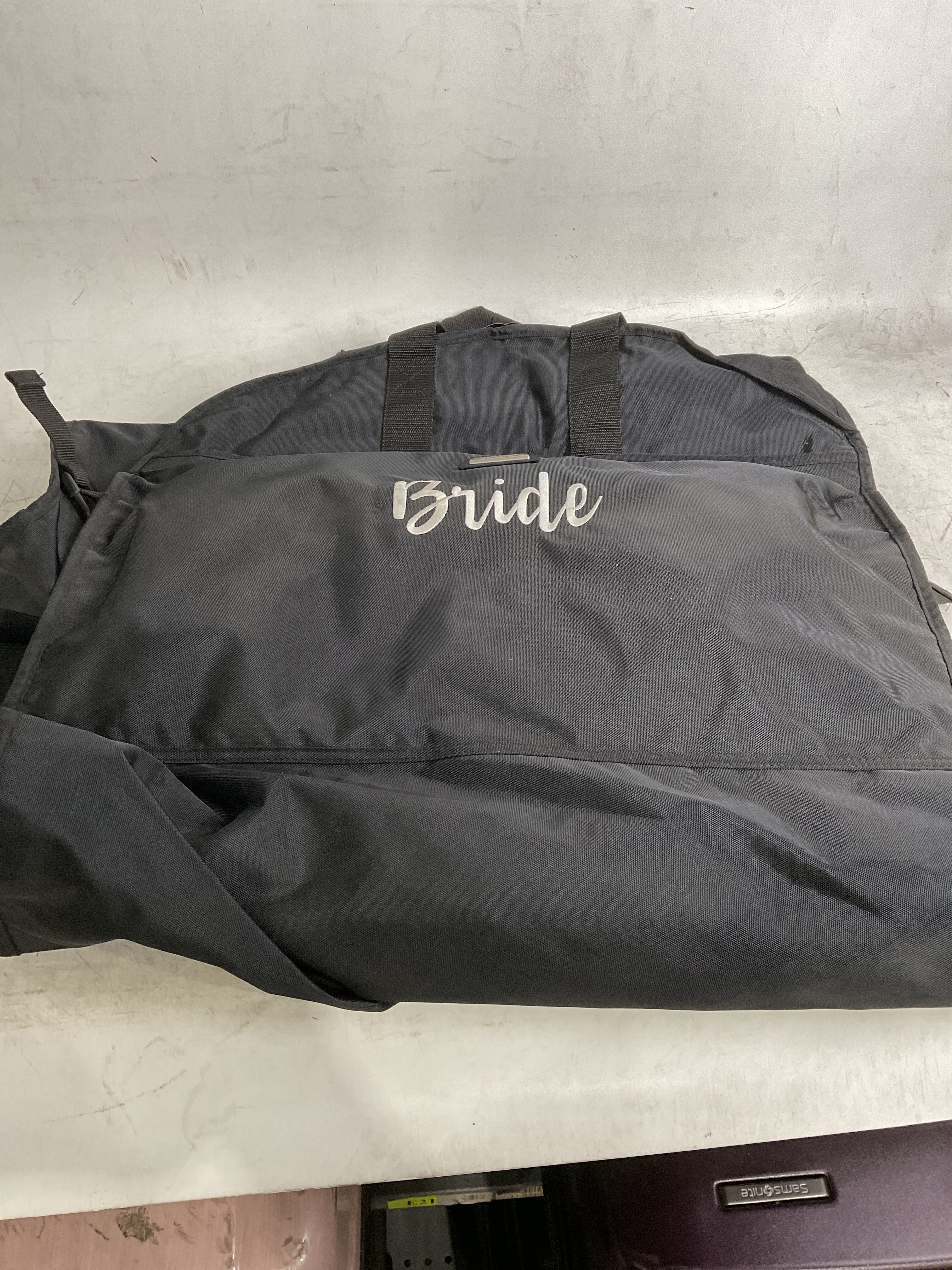 WallyBags Garment Bag 60-Inch Premium Tri-Fold Travel Exterior Pocket ( Black - B1, Bride embroidery , 60-inch ) Black - B1, Bride embroidery 60 Inch U5