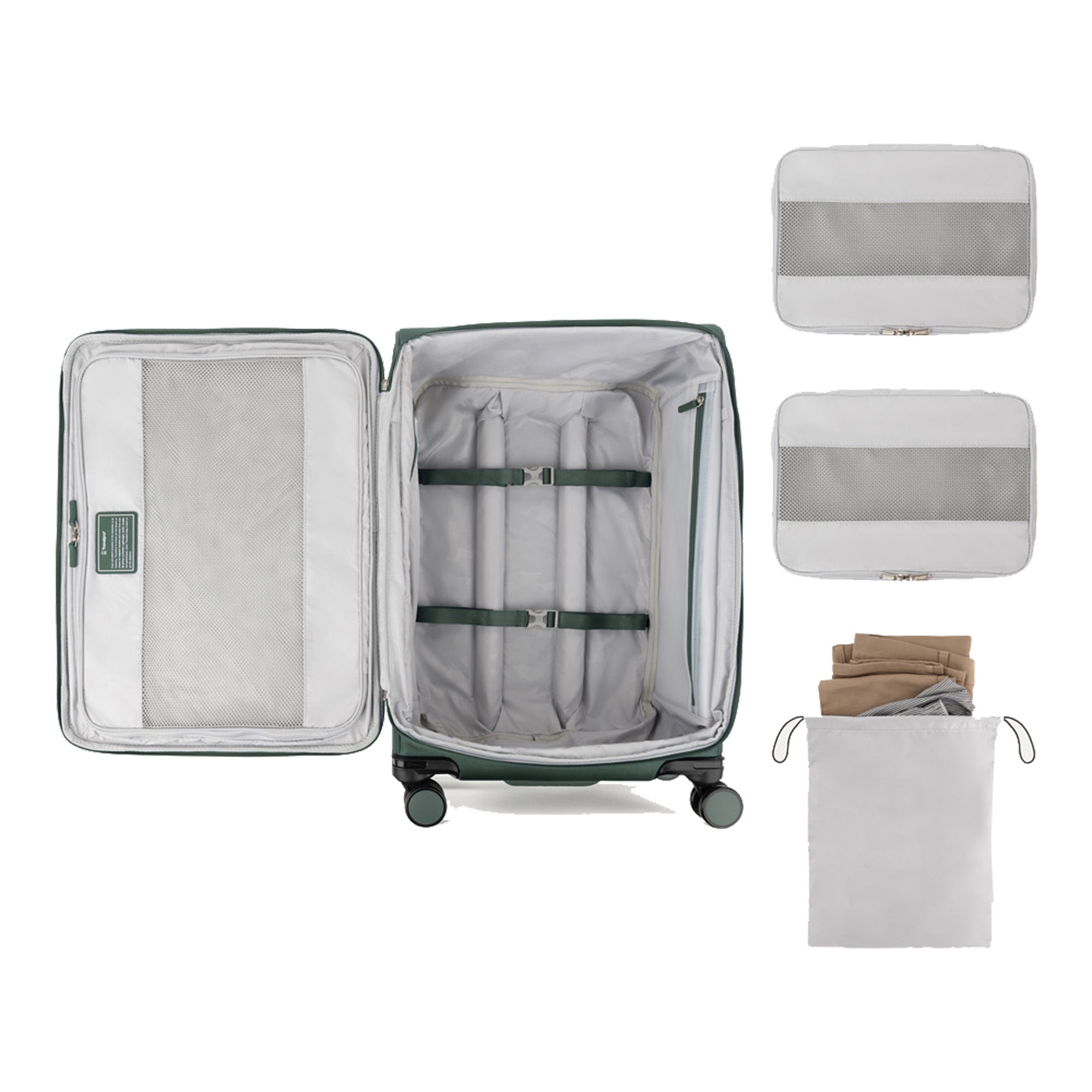 Travelpro Versapack + Lightweight Softside Expandable Checked Luggage, 8 Spinner Suitcase, TSA Lock, Men and Women ( Desert Sage , Checked Medium 25-Inch ) Desert Sage Checked Medium 25 Inch U1