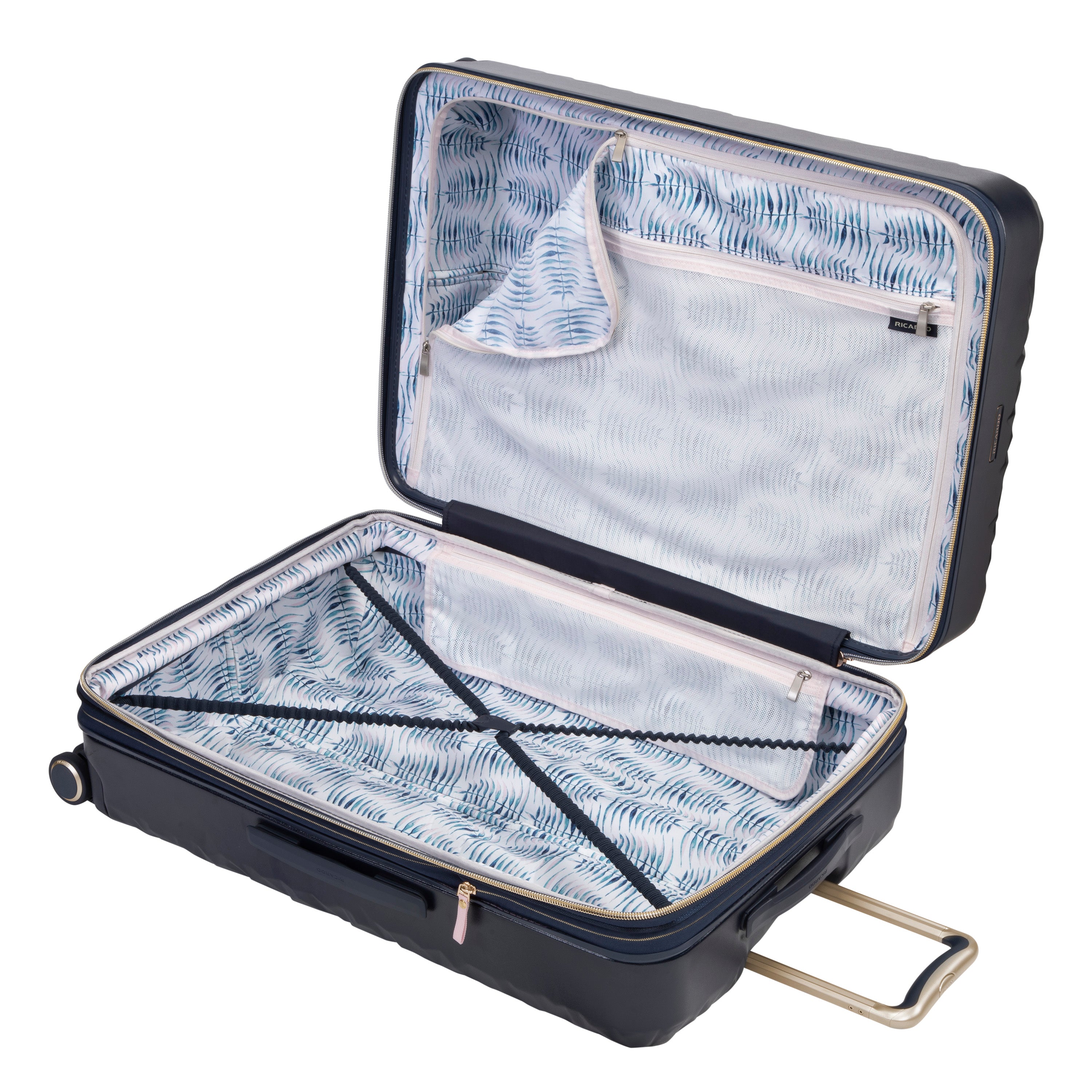 Ricardo Beverly Hills Indio Hardside Luggage, Durable, Spacious, Stylish, Compression Straps, Secondary Packing Compartment ( Dark Navy , Checked-Large 28-Inch ) Dark Navy Checked Large 28 Inch U1