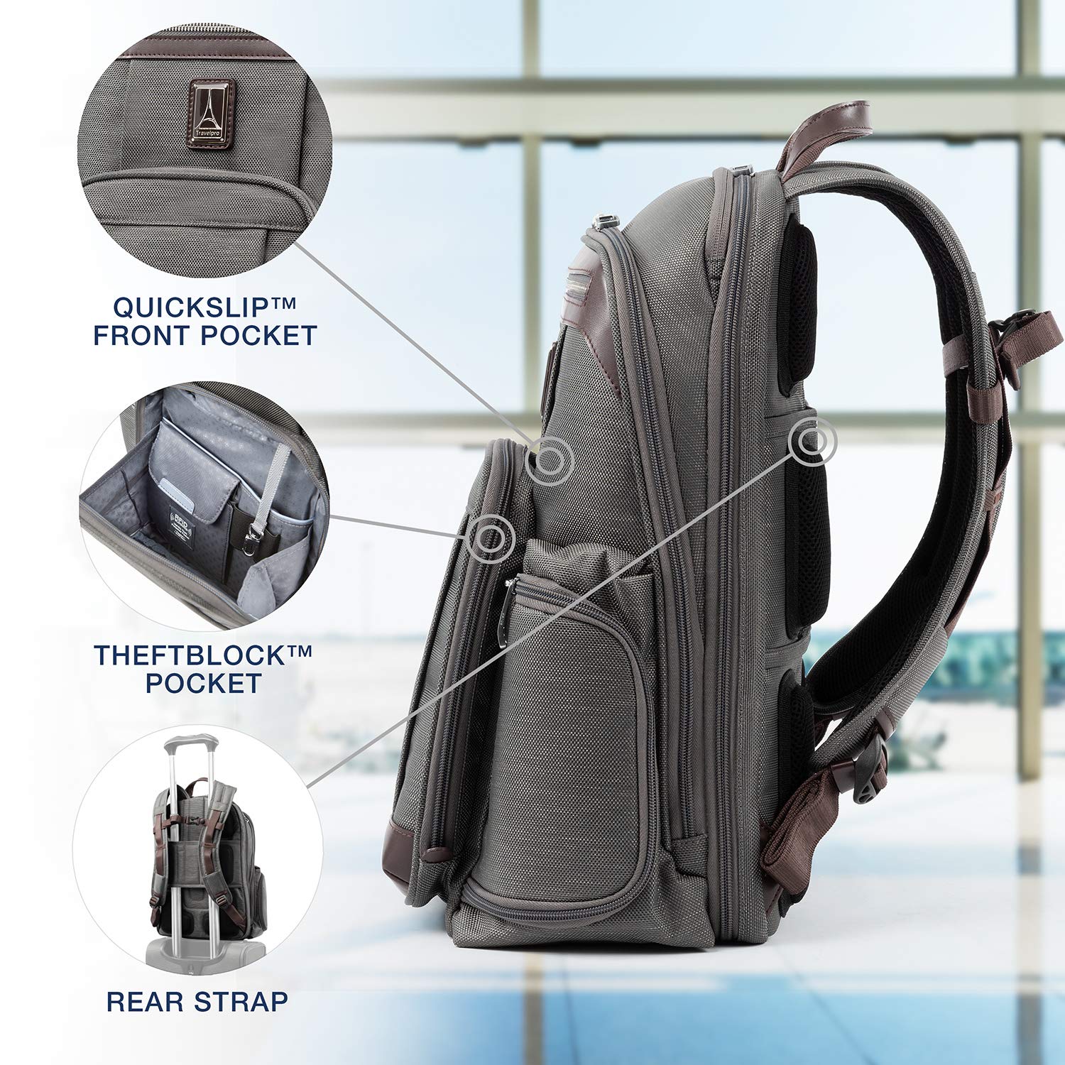 Travelpro Platinum Elite Business Laptop Backpack, Fits up to 17.5 Inch Laptop, Work School Travel, Men and Women Vintage Grey 17 5 Inch U1