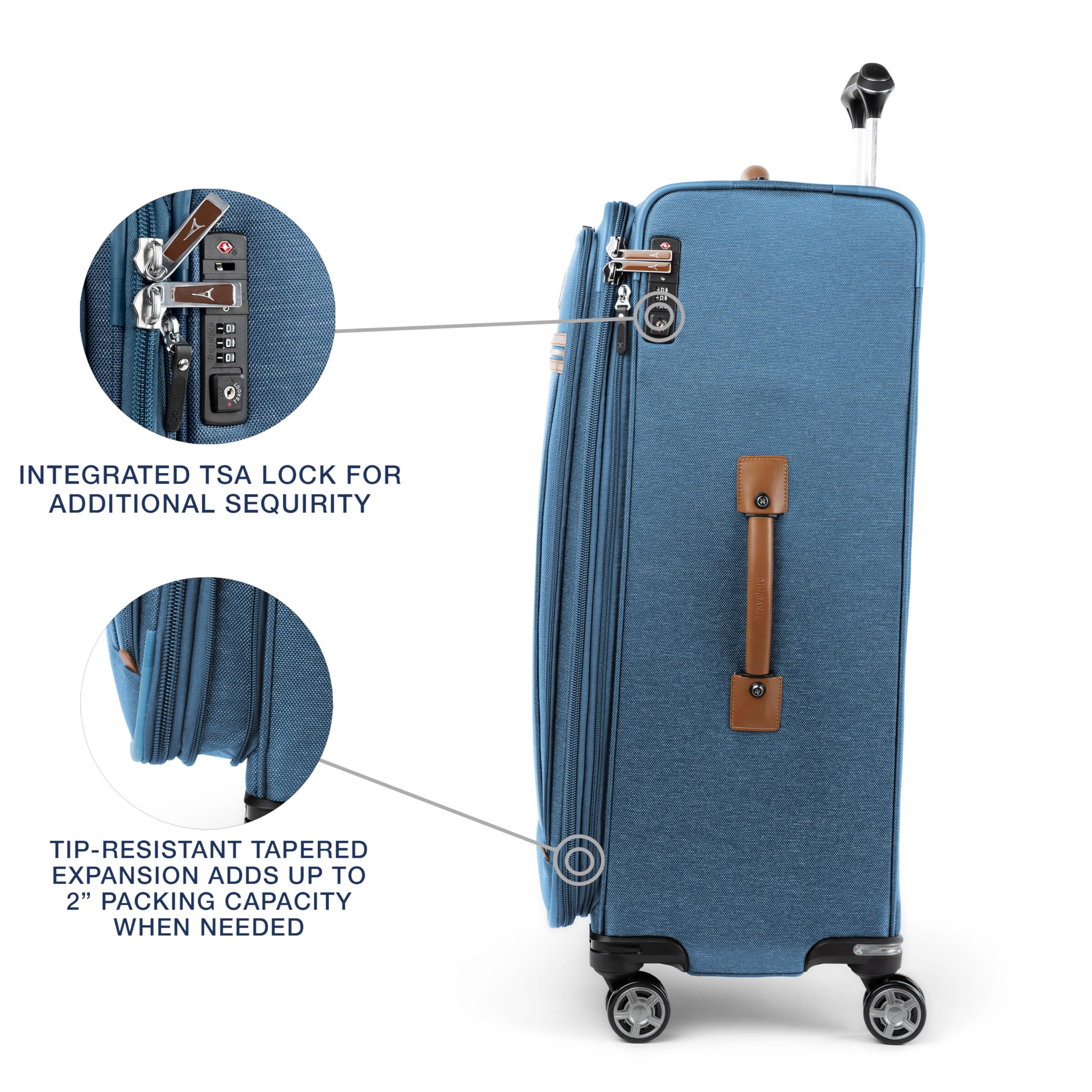 Travelpro Platinum Elite Softside Expandable Checked Luggage, 8 Wheel Spinner Large Suitcase, TSA Lock, Men and Women ( Coastal Blue , Checked-Large 29-Inch ) Coastal Blue Checked Large 29 Inch U1