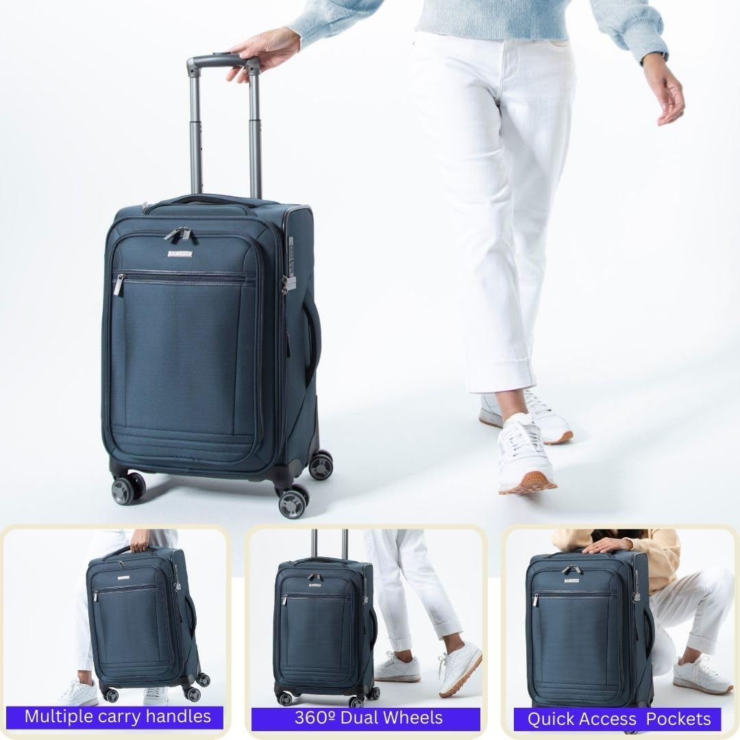 Ricardo Beverly Hills Avalon Softside Luggage Made with Sustainable 100% Recycled PET (rPET), Lightweight, Eco-Friendly Travel, Expandable, Dual Spinner Wheels ( Storm Blue , 20-inch ) Storm Blue 20 Inch U4