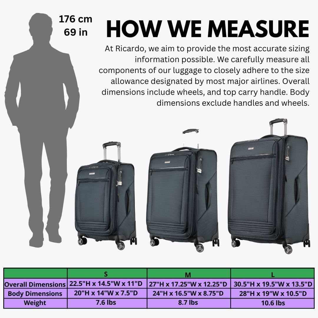 Ricardo Beverly Hills Avalon Softside Luggage Made with Sustainable 100% Recycled PET (rPET), Lightweight, Eco-Friendly Travel, Expandable, Dual Spinner Wheels ( Storm Blue , 20-inch ) Storm Blue 20 Inch U4