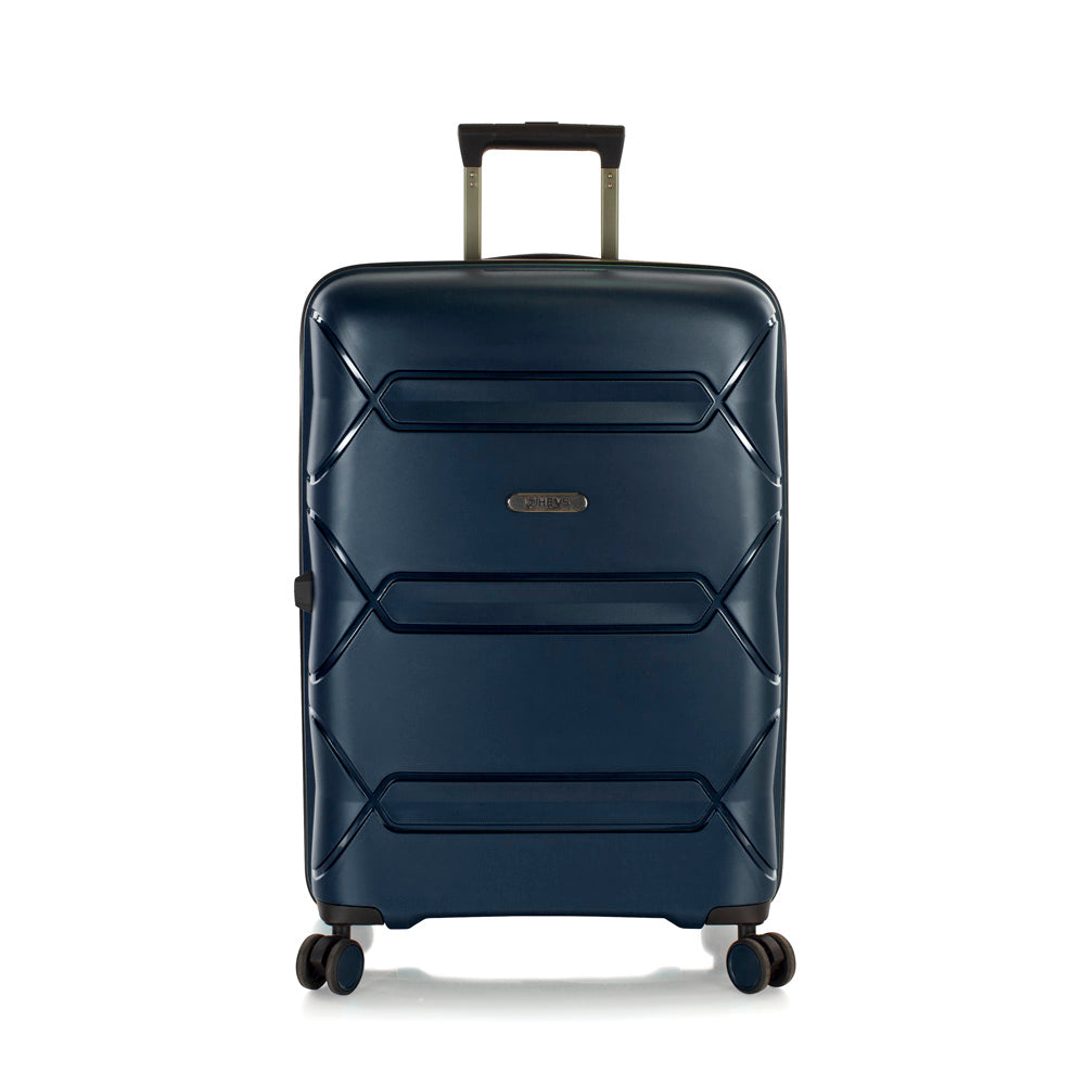 Heys Milos Durable and lightweight luggage, made with Duraflex impact-resistant material, TSA Combination Lock, Dual Spinner Wheels, and Expandable ( Navy , 26-Inch Checked-Medium ) Navy 26 Inch Checked Medium U1
