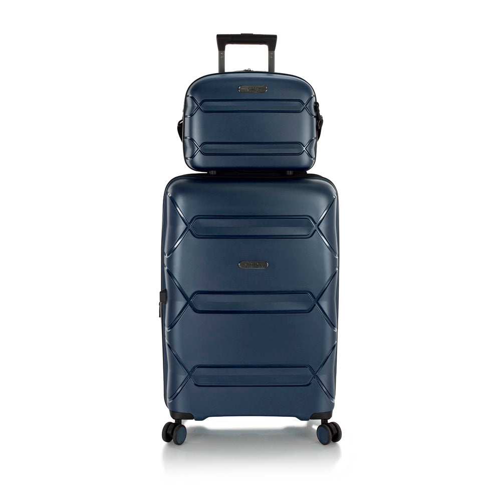 Heys Milos Beauty Case Hardside Lightweight and Crafted with Durable Duraflex, Textured Shell and Metallic Colors, Trolly Sleeve, Adjustable Shoulder Strap, Organize Makeup or Toiletries, Navy ( Navy , Beauty Case ) Navy Beauty Case U2