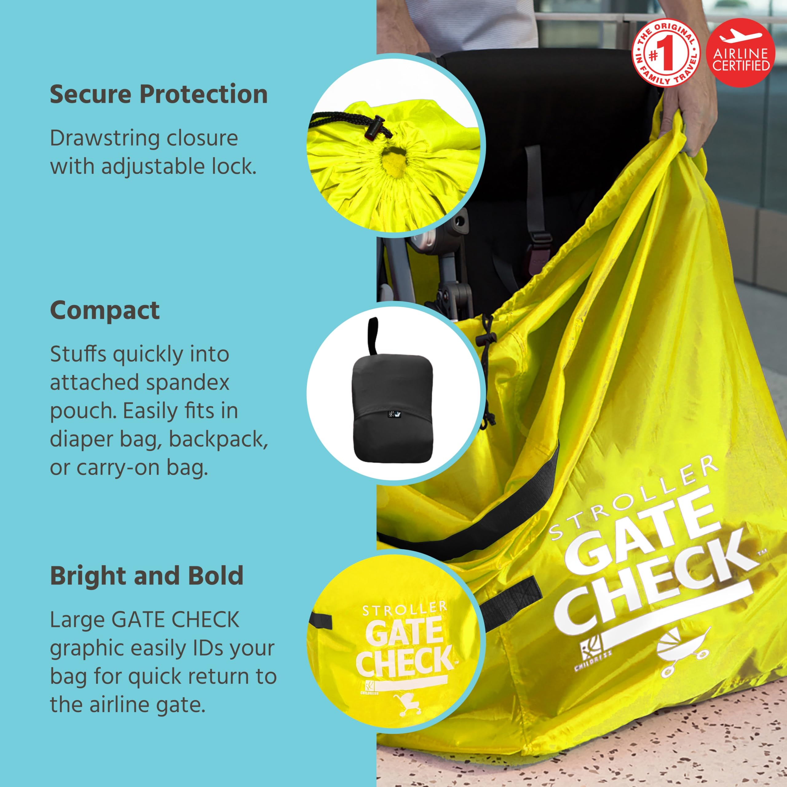J.L. Childress Gate Check Bag for Single & Double Strollers - Stroller Bag for Airplane - Large Stroller Travel Bag for Airplane - Air Travel Stroller Bag ( Neon Yellow , One Size ) Neon Yellow One Size U1