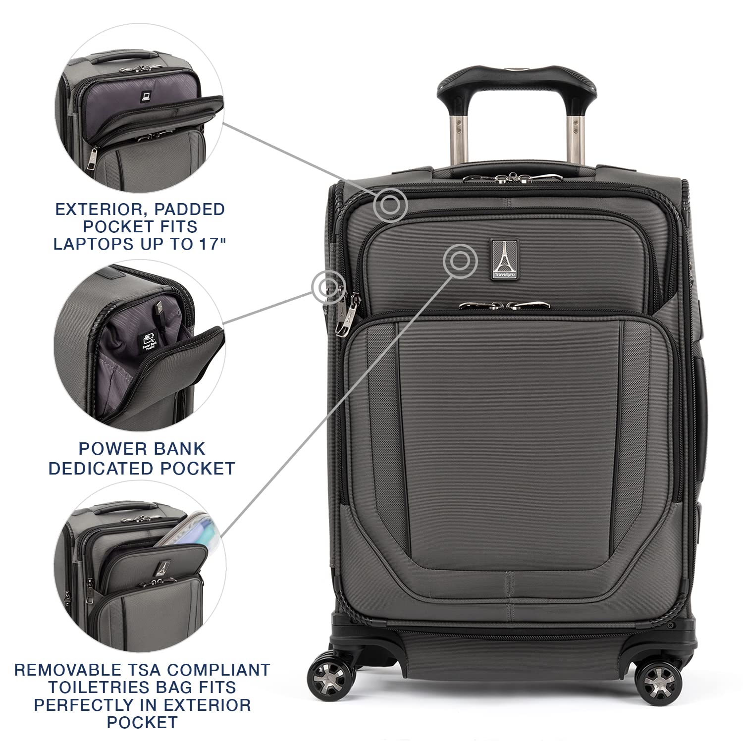 Travelpro Crew Versapack Softside Expandable Spinner Wheel Luggage Titanium Grey Carry On 21 Inch U2