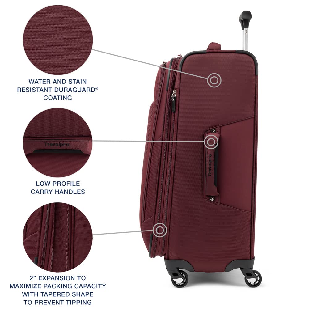 Travelpro Maxlite 5 Softside Expandable Luggage with 4 Spinner Wheels, Lightweight Suitcase, Men and Women ( Burgundy , Checked-Medium 25-Inch ) Burgundy Checked Medium 25 Inch U26