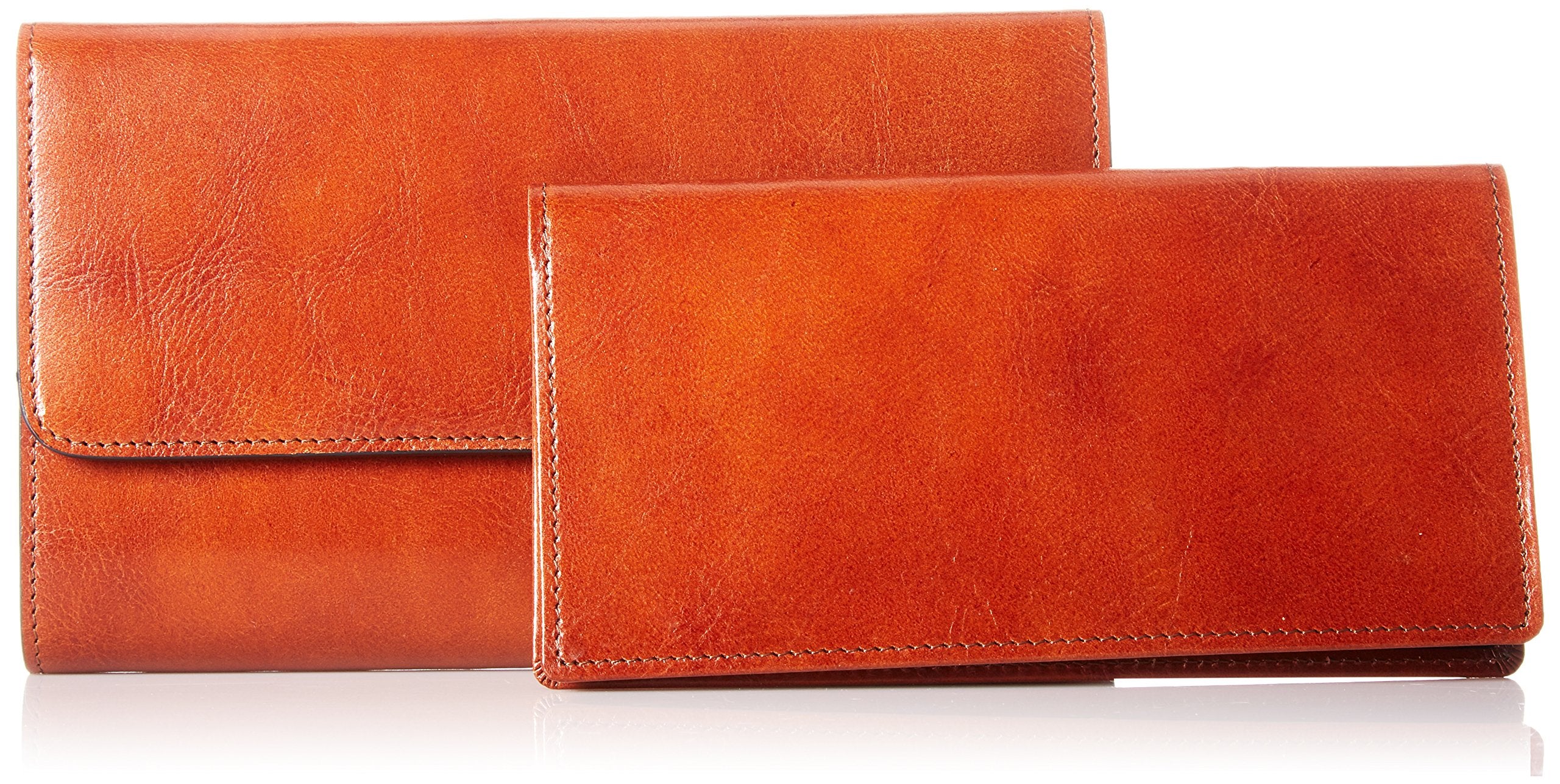 Bosca Womens Old Leather Framed Checkbook Clutch Wallet Amber One Size U3