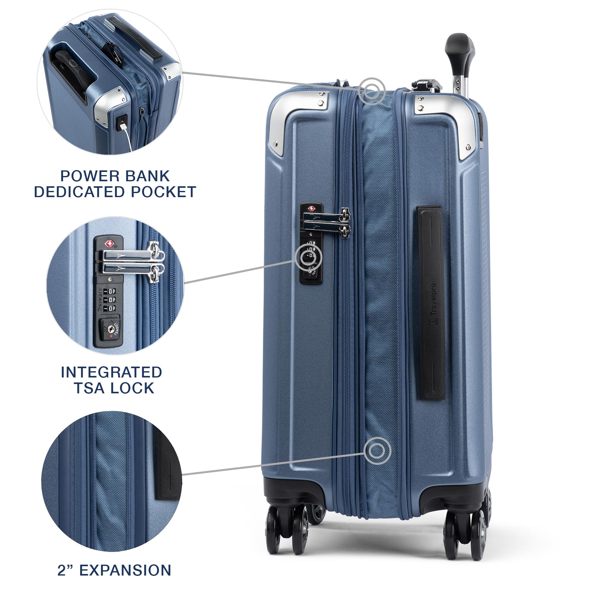 Travelpro Platinum Elite Hardside Expandable Spinner Wheel Luggage TSA Lock Hard Shell Polycarbonate Suitcase ( Dark Sky Blue , Carry-on with Laptop Pocket 21-Inch ) Dark Sky Blue Carry On With Laptop Pocket 21 Inch U2