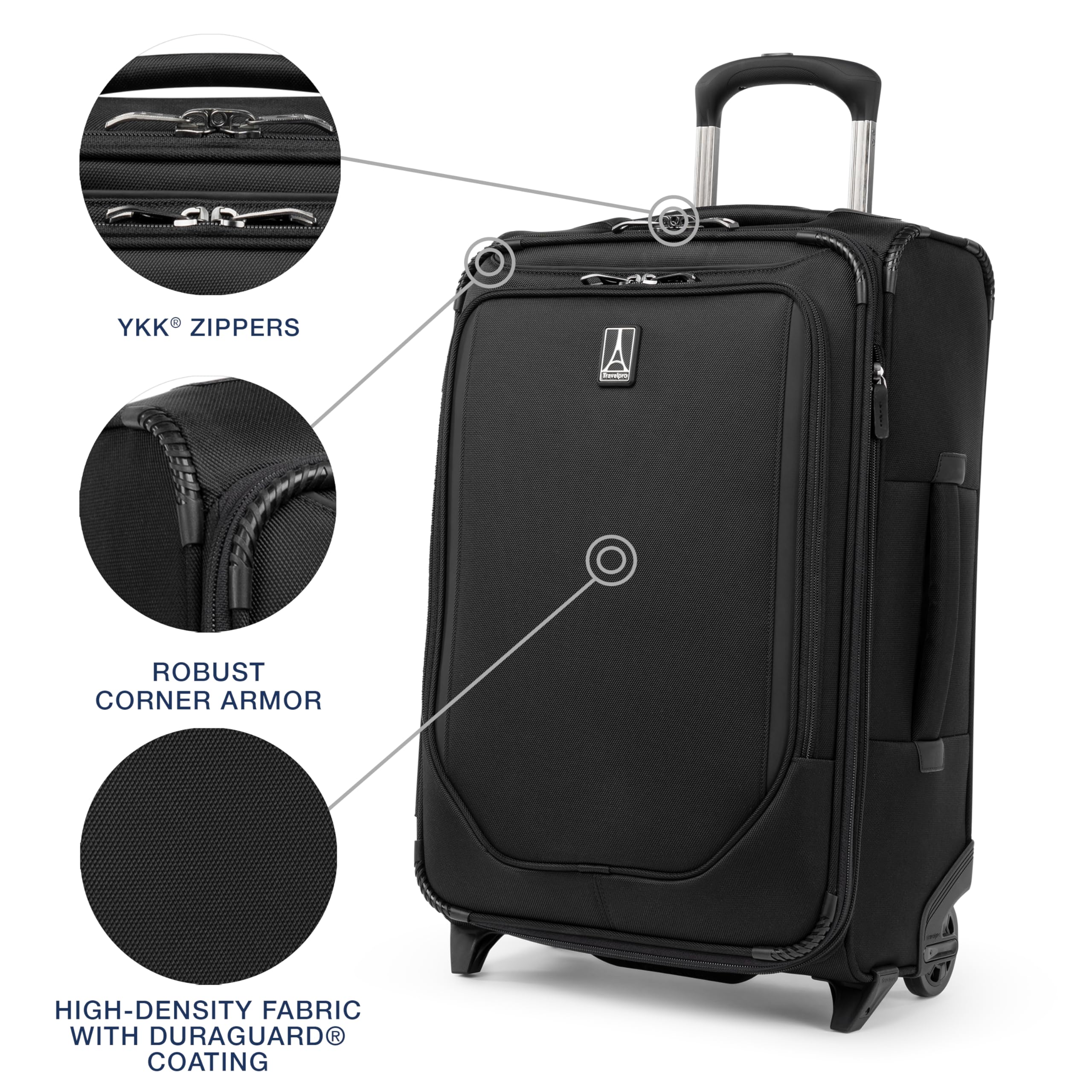 Travelpro Crew Classic Lightweight Softside Expandable Luggage, 2 Wheel Upright Rollaboard Suitcase, Men and Women ( Black , Carry-On ) Black Carry On U1