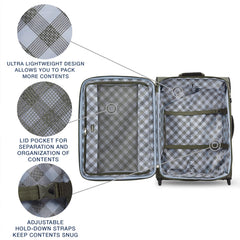 Travelpro Maxlite 5 Softside Expandable Upright 2 Wheel Luggage, Lightweight Suitcase, Men and Women Slate Green Checked Medium 26 Inch U2