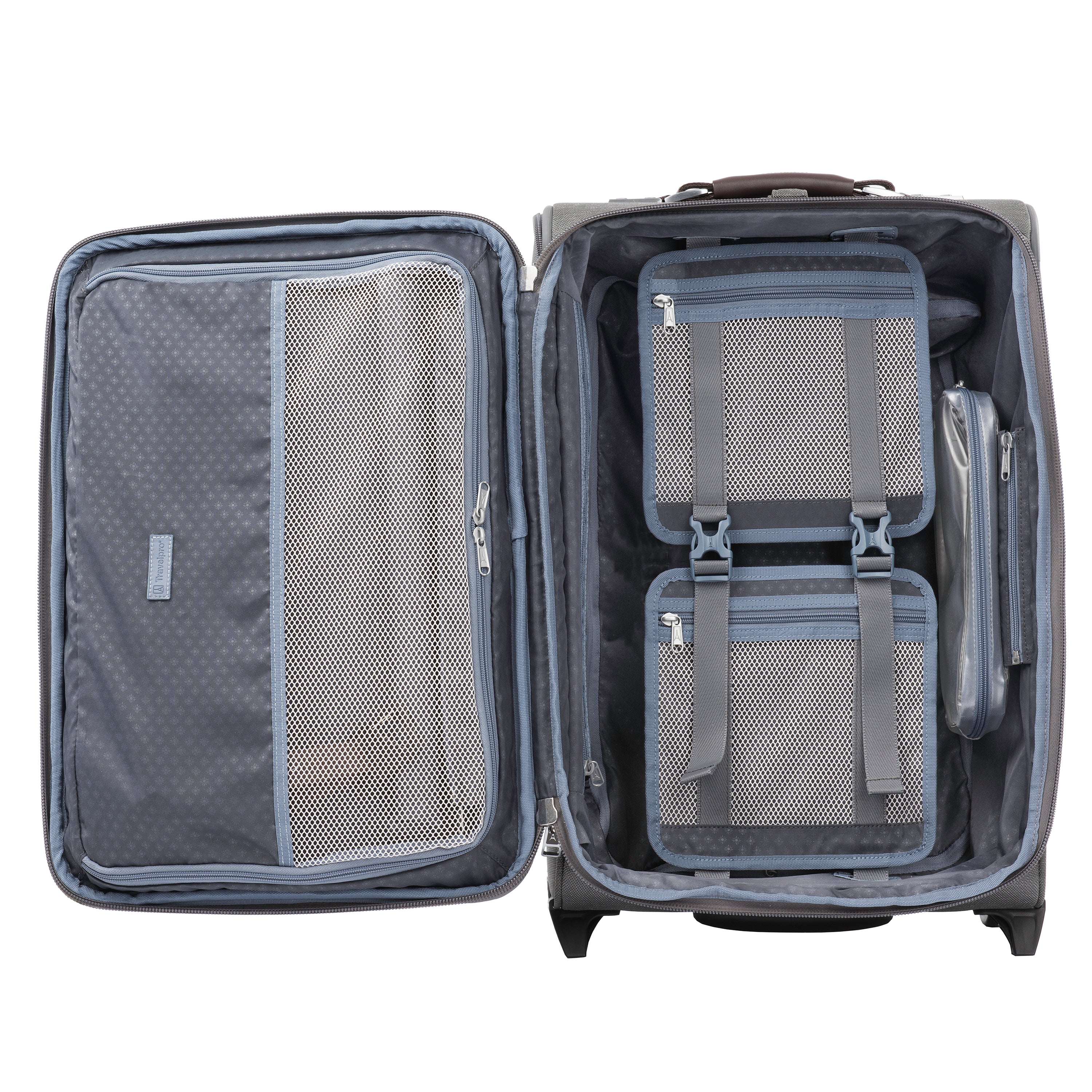 Travelpro Platinum Elite Softside Expandable Luggage, 2 Wheel Upright Suitcase, USB Port, Men and Women Vintage Grey Carry On 22 Inch U5