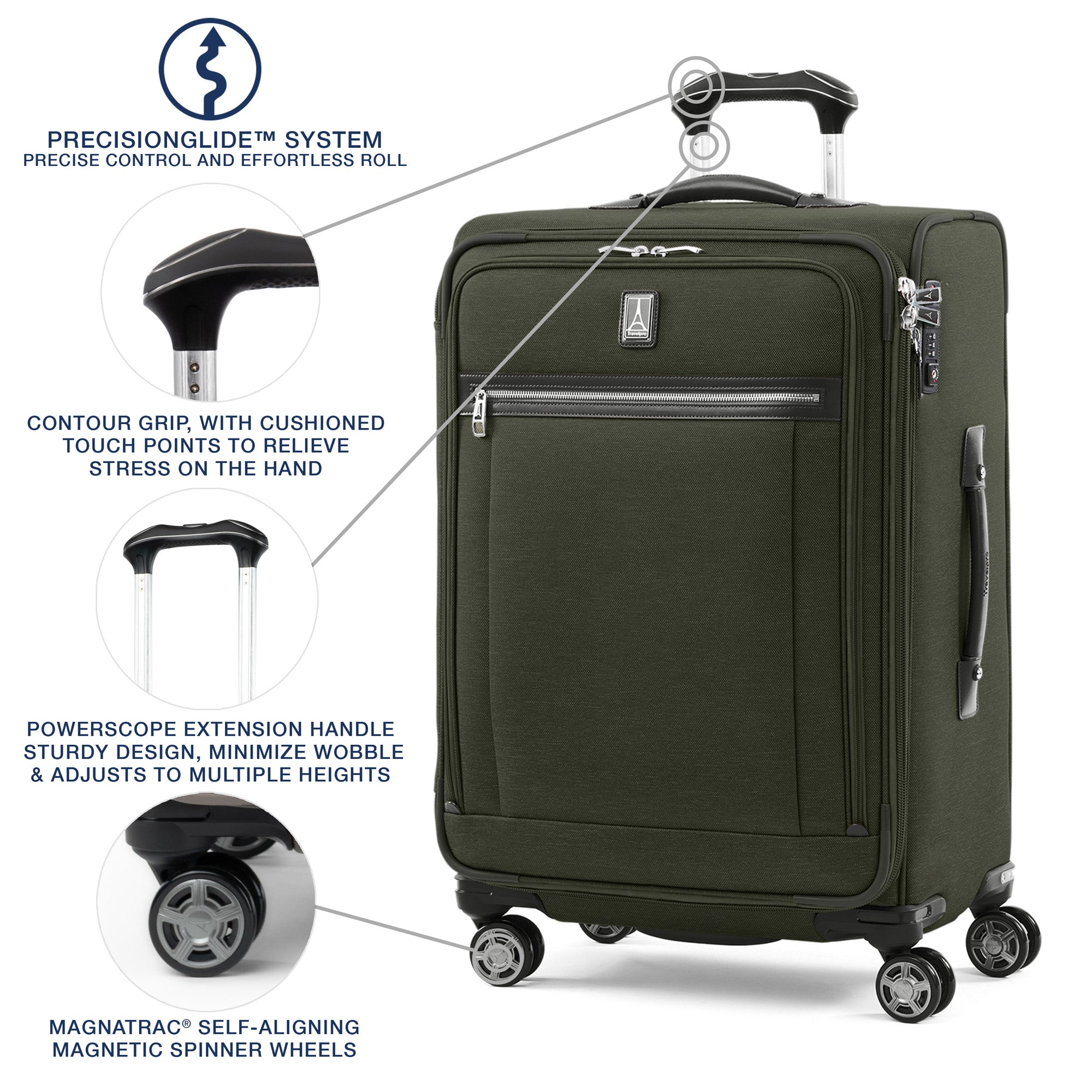 Travelpro Platinum Elite Softside Expandable Checked Luggage, 8 Wheel Spinner Suitcase, TSA Lock, Men and Women, Checked Medium 25-Inch ( Pilot Green , Checked-Medium 25-Inch ) Pilot Green Checked Medium 25 Inch U4