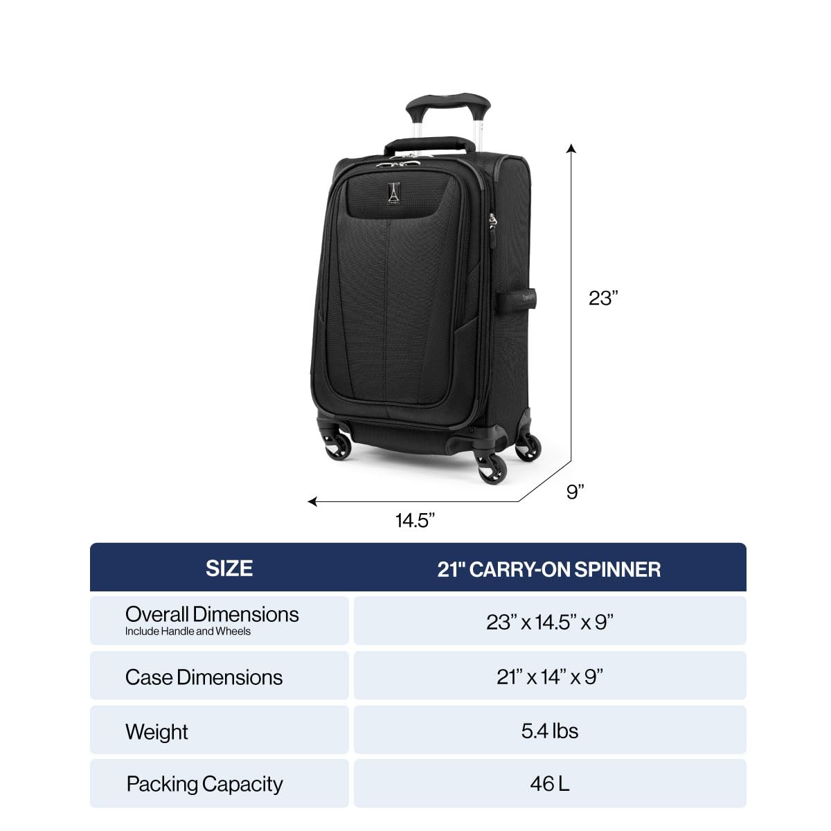 Travelpro Maxlite 5 Softside Expandable Luggage with 4 Spinner Wheels, Lightweight Suitcase, Men and Women ( Black , Carry-on 21-Inch ) Black Carry On 21 Inch U107