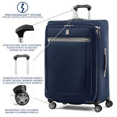 Travelpro Platinum Elite Softside Expandable Checked Luggage, 8 Wheel Spinner Large Suitcase, TSA Lock, Men and Women ( Dark Blue , Checked-Large 29-Inch ) Dark Blue Checked Large 29 Inch U2