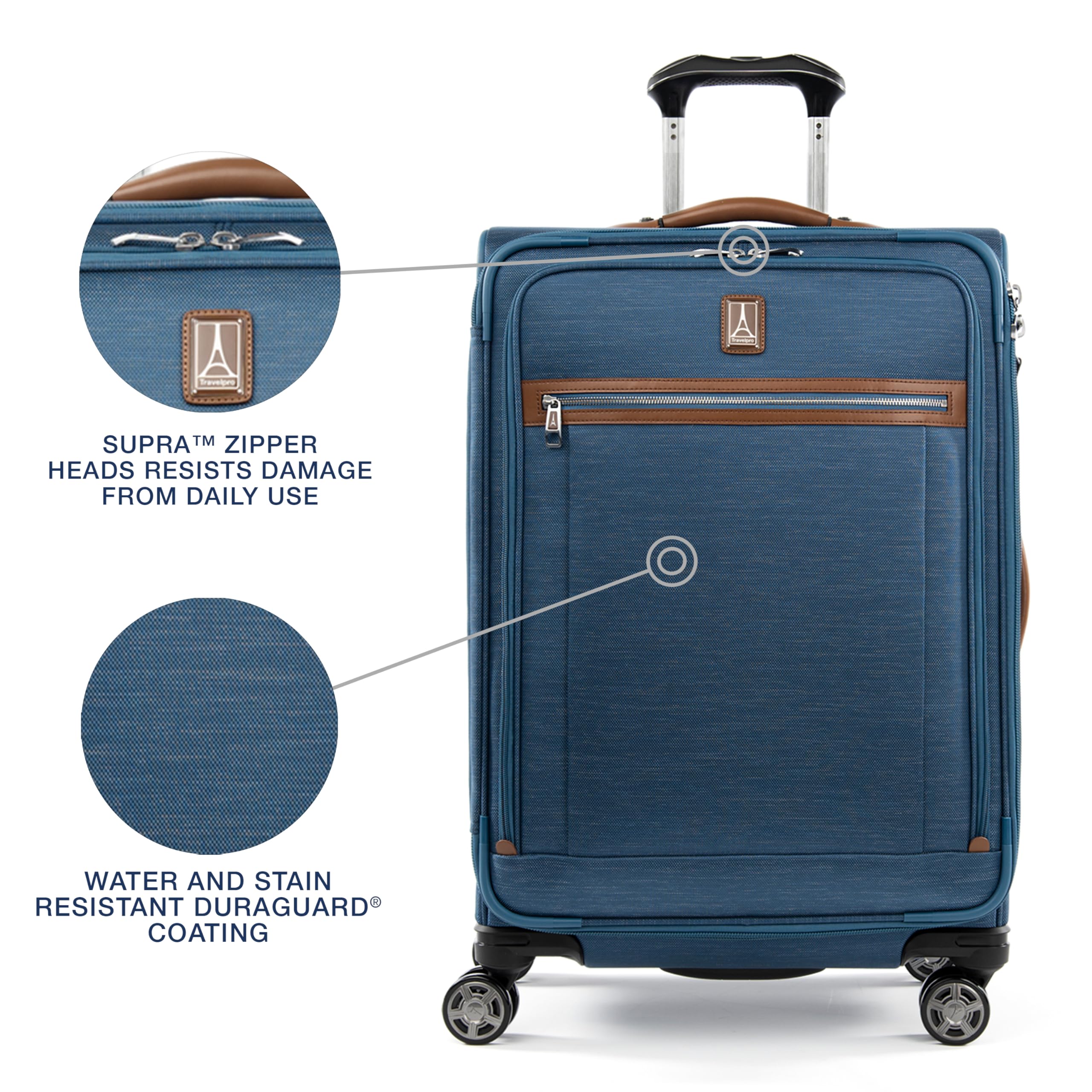 Travelpro Platinum Elite Softside Expandable Checked Luggage, 8 Wheel Spinner Large Suitcase, TSA Lock, Men and Women ( Coastal Blue , Checked-Medium 25-Inch ) Coastal Blue Checked Medium 25 Inch U1