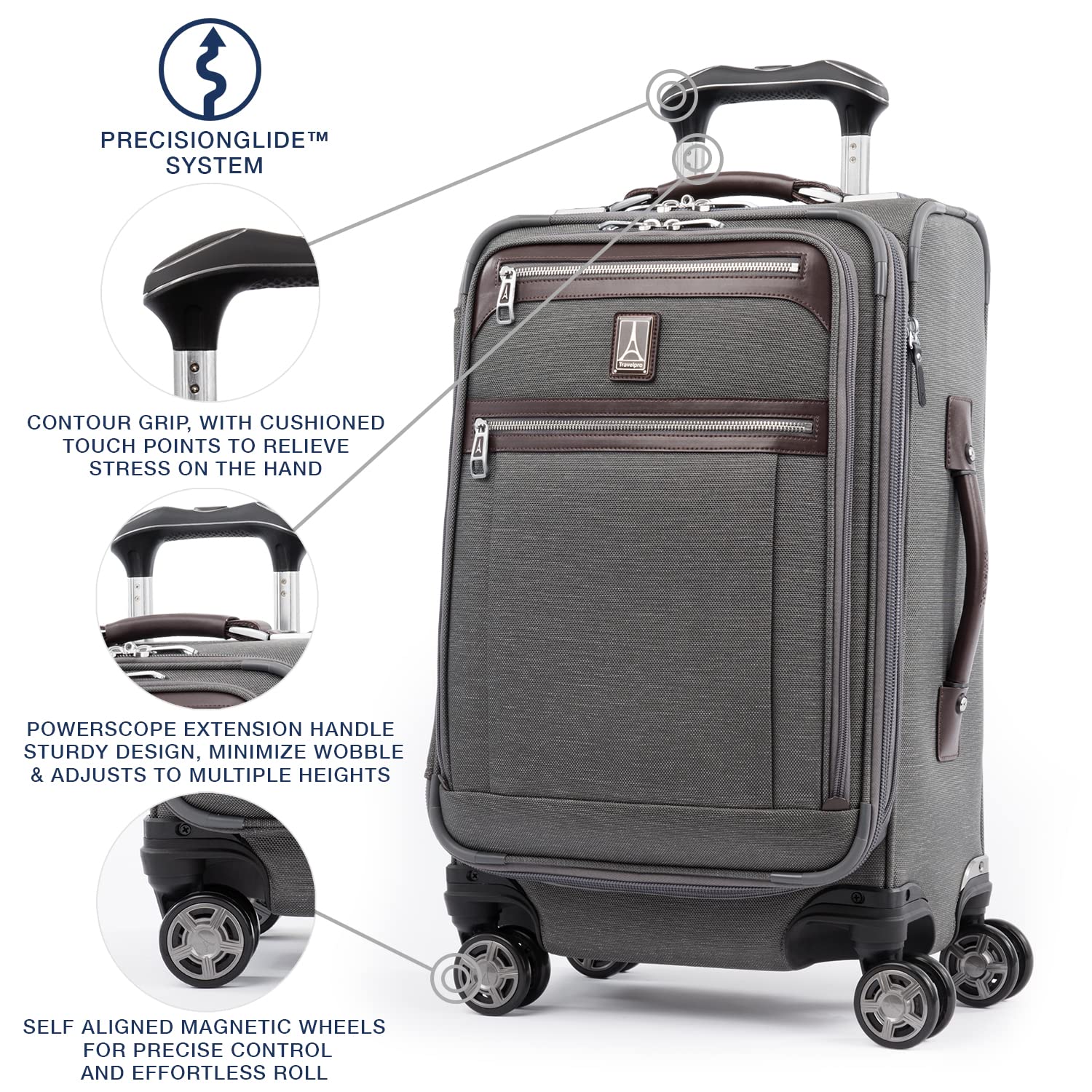 Travelpro Platinum Elite Softside Expandable Checked Luggage, 8 Wheel Spinner Large Suitcase, TSA Lock, Men and Women ( Vintage Grey , Carry-On 21-Inch ) Vintage Grey Carry On 21 Inch U7