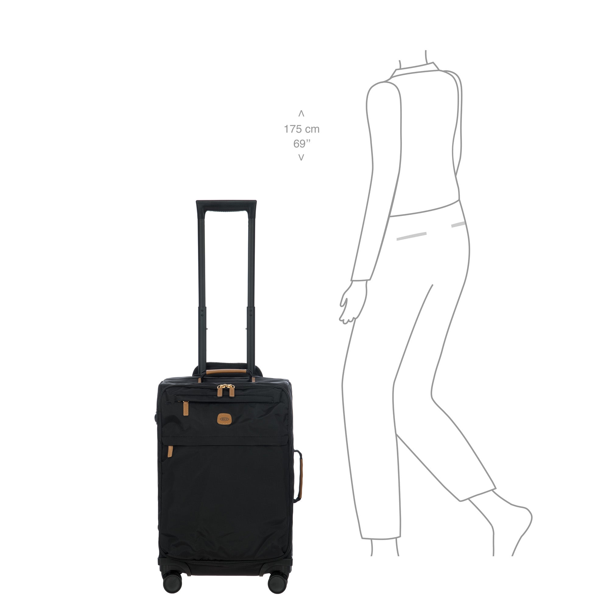 Bric's X-Travel 21 Carry-On Spinner Luxury Softside Luggage with 360 Wheels, Recycled Water-Resistant Fabric, Interior Pockets, and Leather Details ( Black , One Size ) Black One Size U2