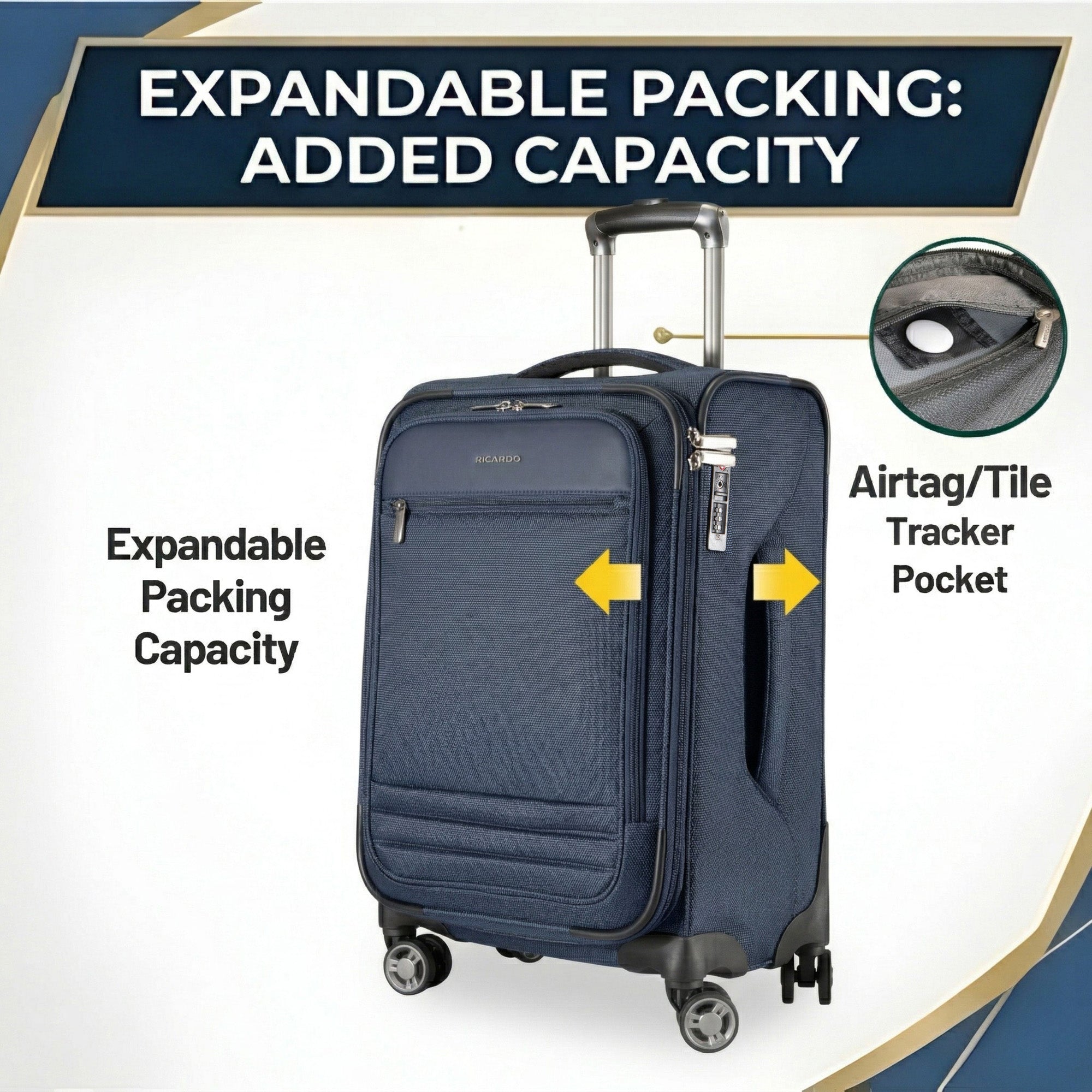 Ricardo Beverly Hills Ashbury Softside Luggage, Expandable Suitcase, Lightweight Sustainable rPET Travel Bag with TSA Lock & Dual Spinner Wheels, 28-inch Large Check-in ( Navy , Check-In Large 28-Inch ) Navy Check In Large 28 Inch U1