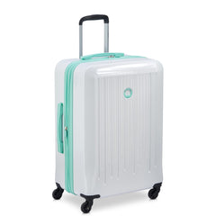 Delsey Paris Christine Hardside Expandable Luggage with Spinner Wheels ( White with Teal Trim , Checked-Medium 24 Inch ) White with Teal Trim Checked Medium 24 Inch U1